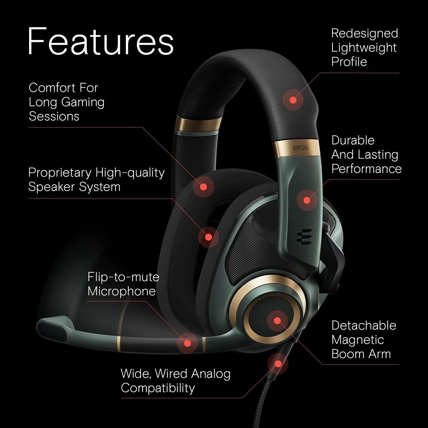 EPOS H6Pro Open Acoustic Gaming with Mic – Immersive Sound, Lightweight Green