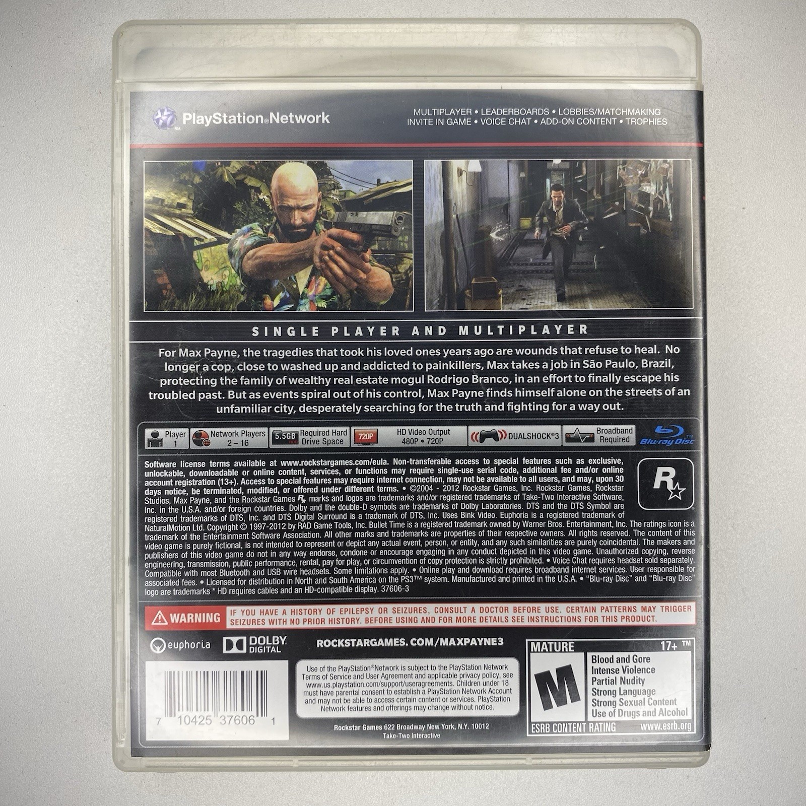 Rockstar Games Max Payne 3 PS3 PlayStation 3 – W/ Manual CIB – Excellent Copy