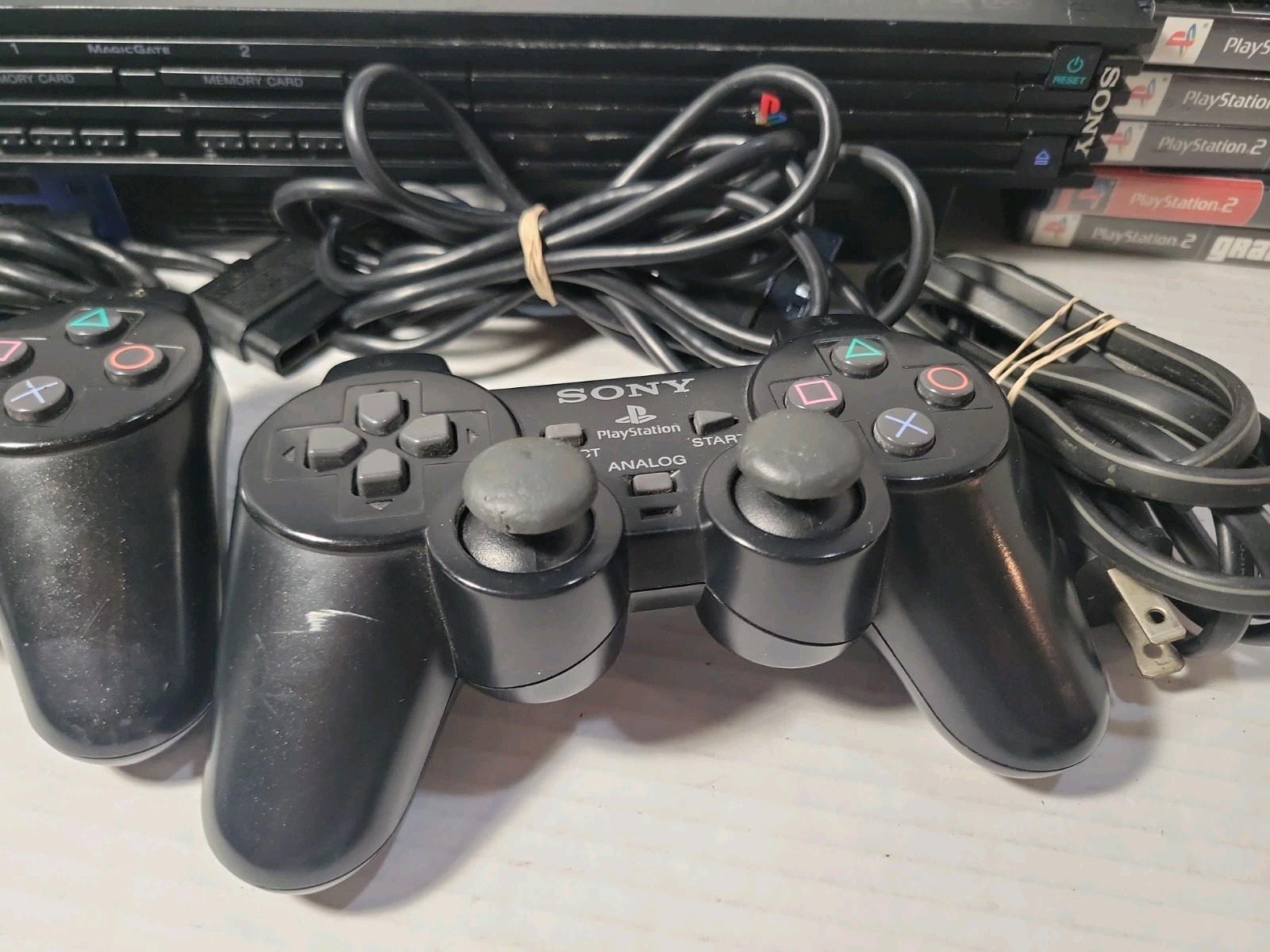 Sony PlayStation 2 Fat Console Black 2 Controlers And Games No AV Cable
