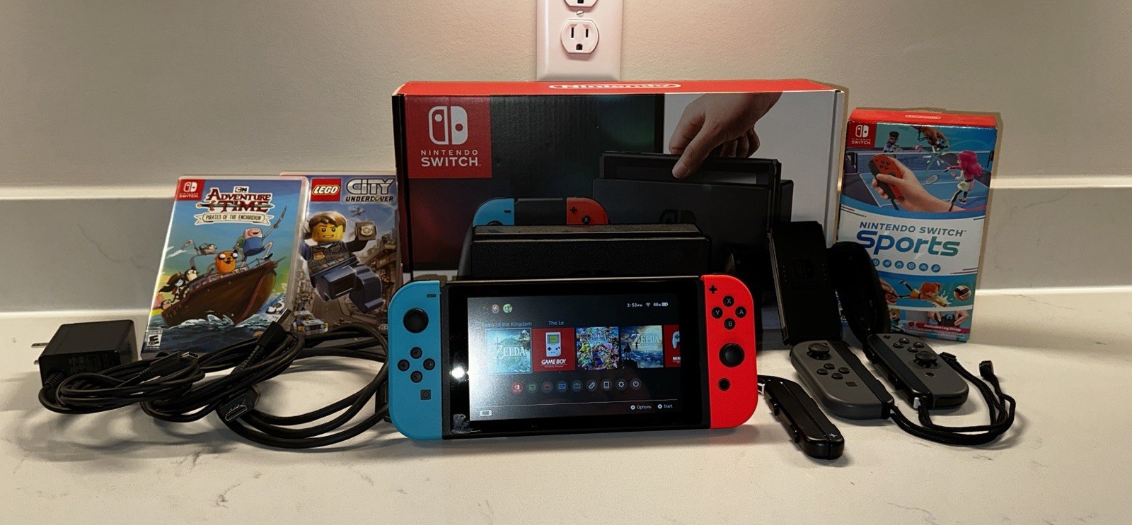 Nintendo Switch 32GB Console Bundle Neon Joy-Cons Dock + 3 Games + Extras