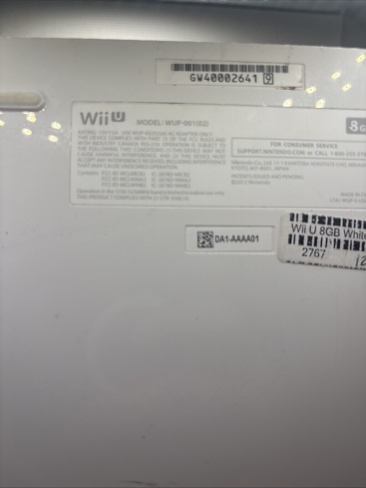 Nintendo Wii U WUP-001 8GB White Console, Cables, and Motion Sensor- Tested!