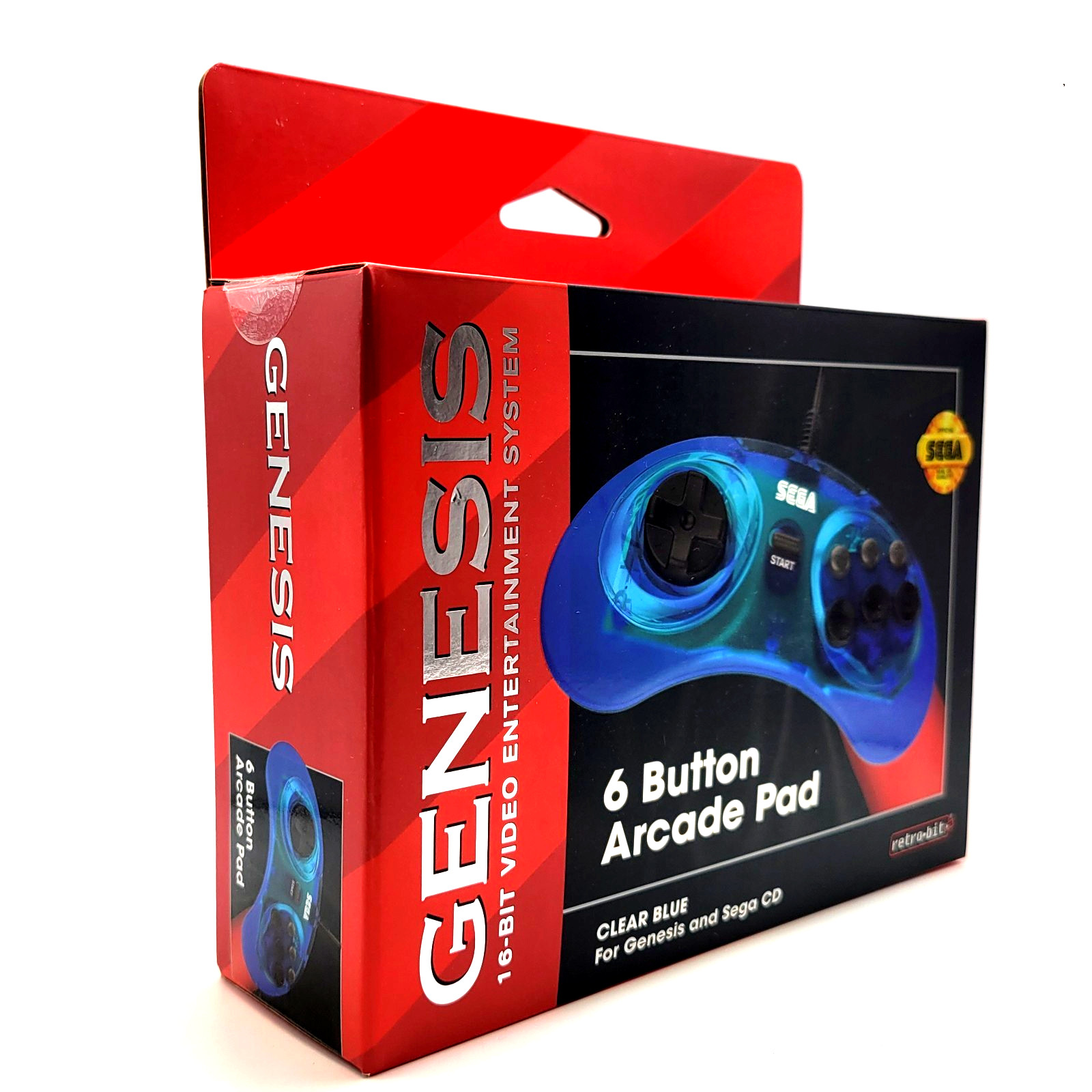 Retro-Bit Official Sega Genesis Controller 6-Button Arcade Pad – Clear Blue