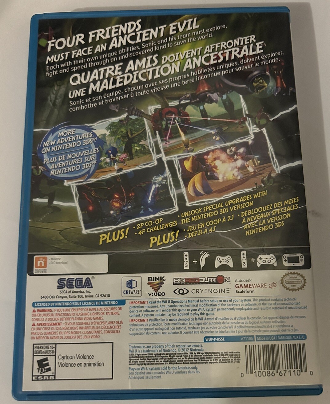Sonic Boom: Rise of Lyric (Nintendo Wii U, 2014) Disc Only