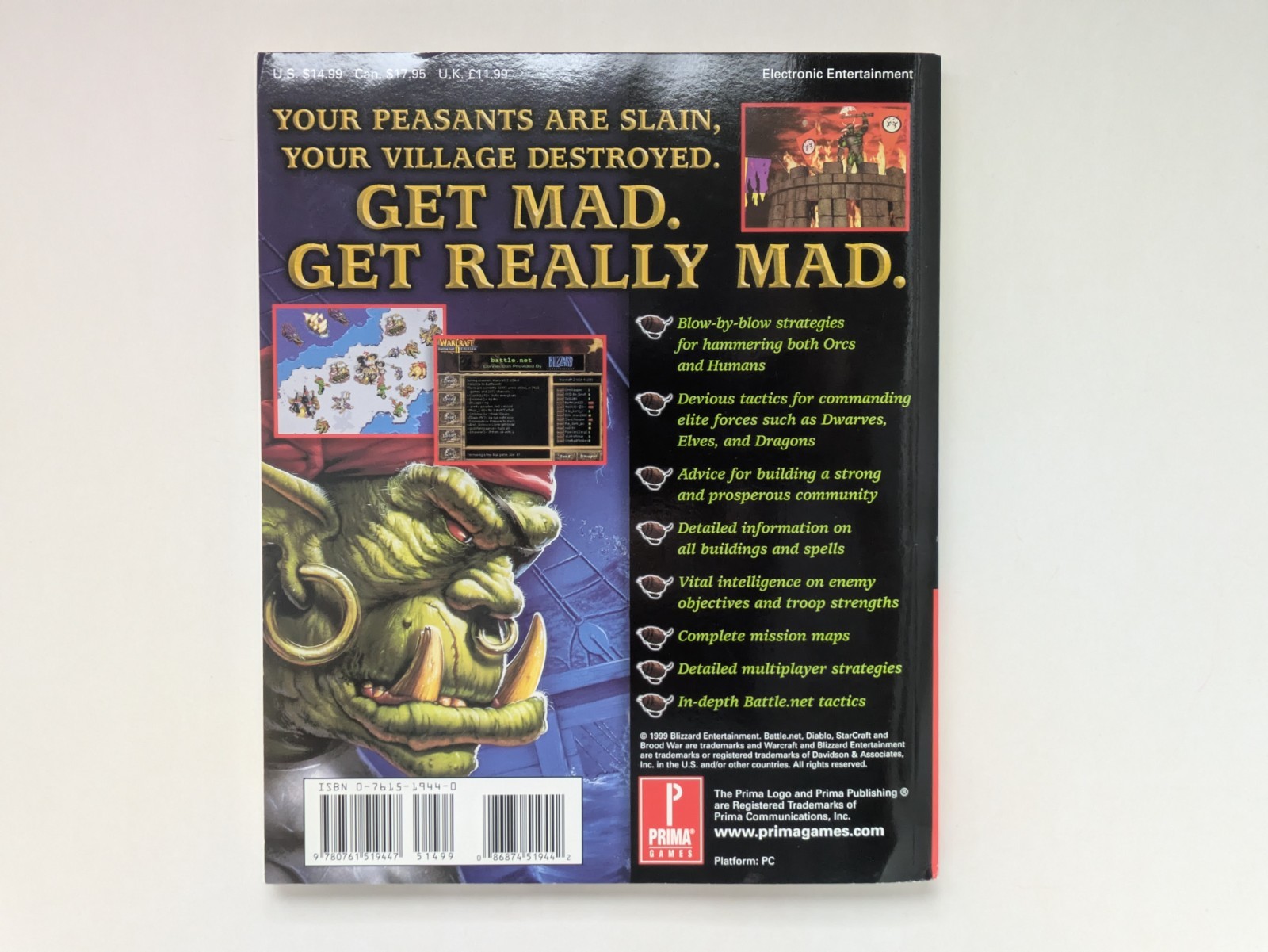 WarCraft II 2 Battle Chest (Windows/Mac, 1999) Big Box – Incomplete – Read