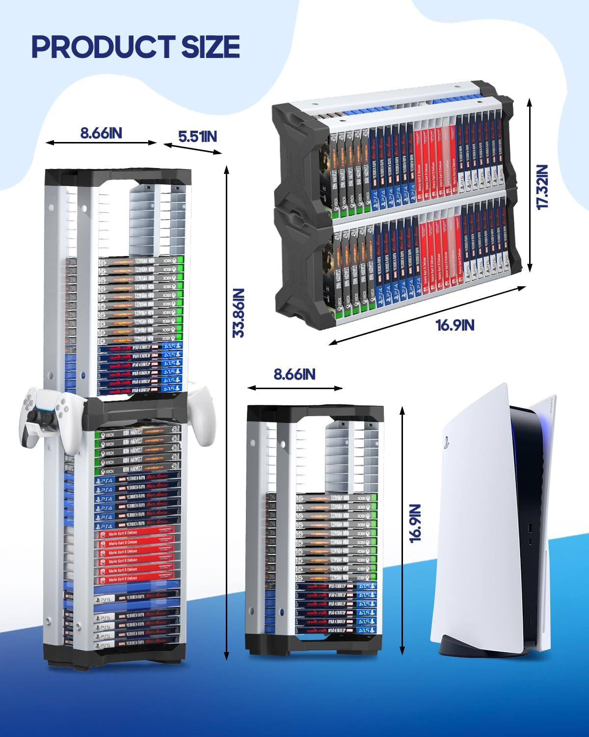 Video Game Storage Tower for PS5/ PS4/ PS3/ PS2/ Psp/Xbox One/Xbox 360 A