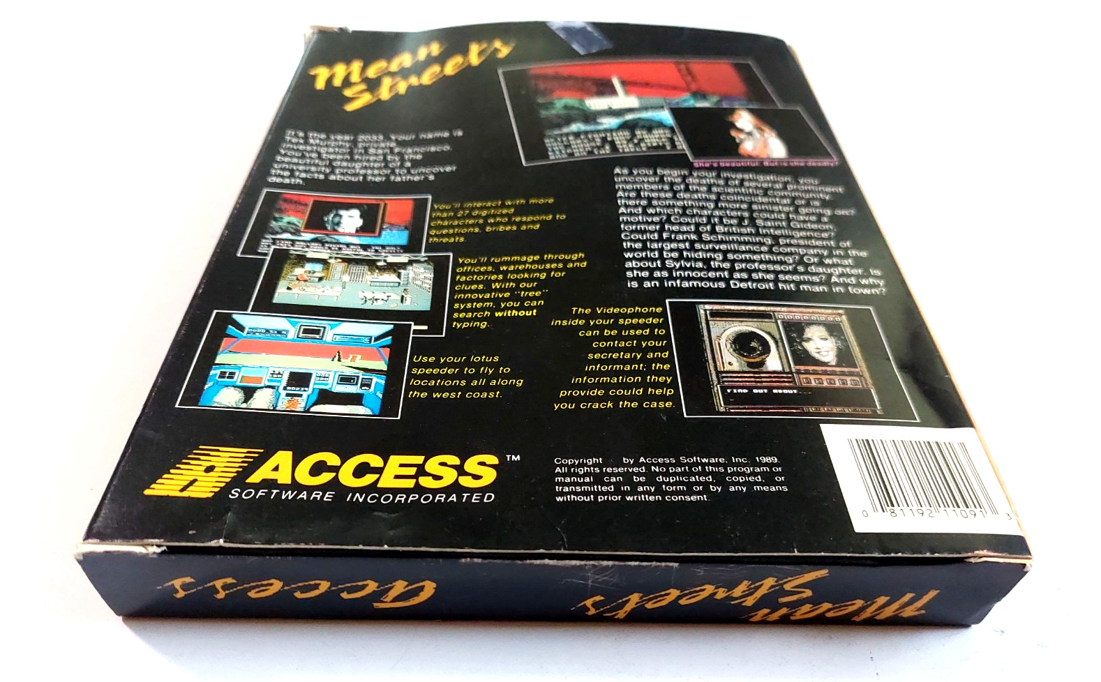 Mean Streets Commodore 64 1989 W/Manual Box Access Floppy Untested Tex Murphy
