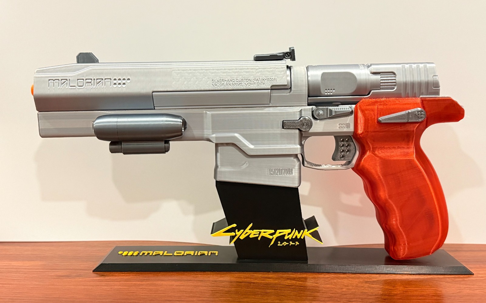 Johnny Silverhand Malorian Arms 3516 3D Printed Prop With Stand