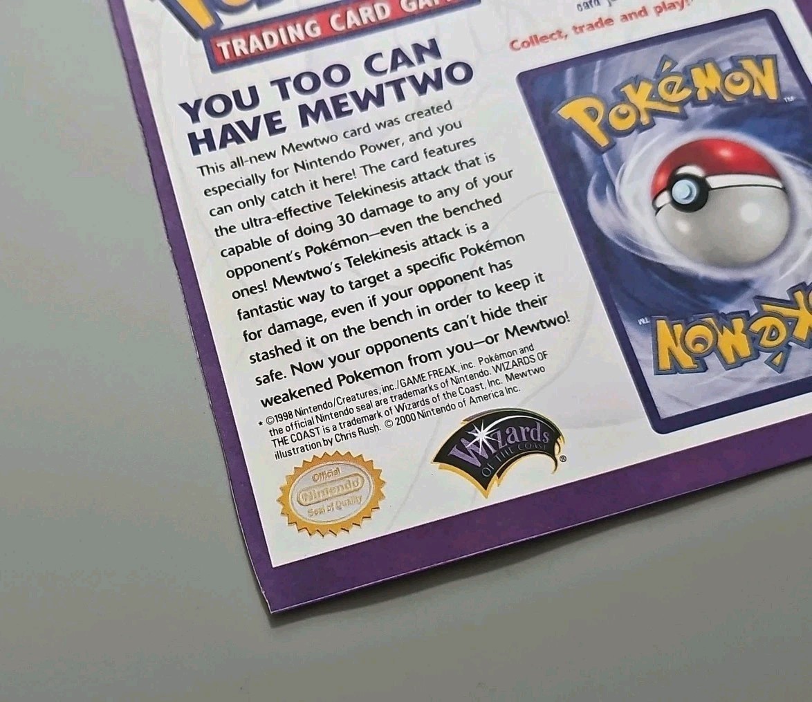 Nintendo Power Magazine Pokemon TCG Promo Insert – MEWTWO CARD NOT INCLUDED