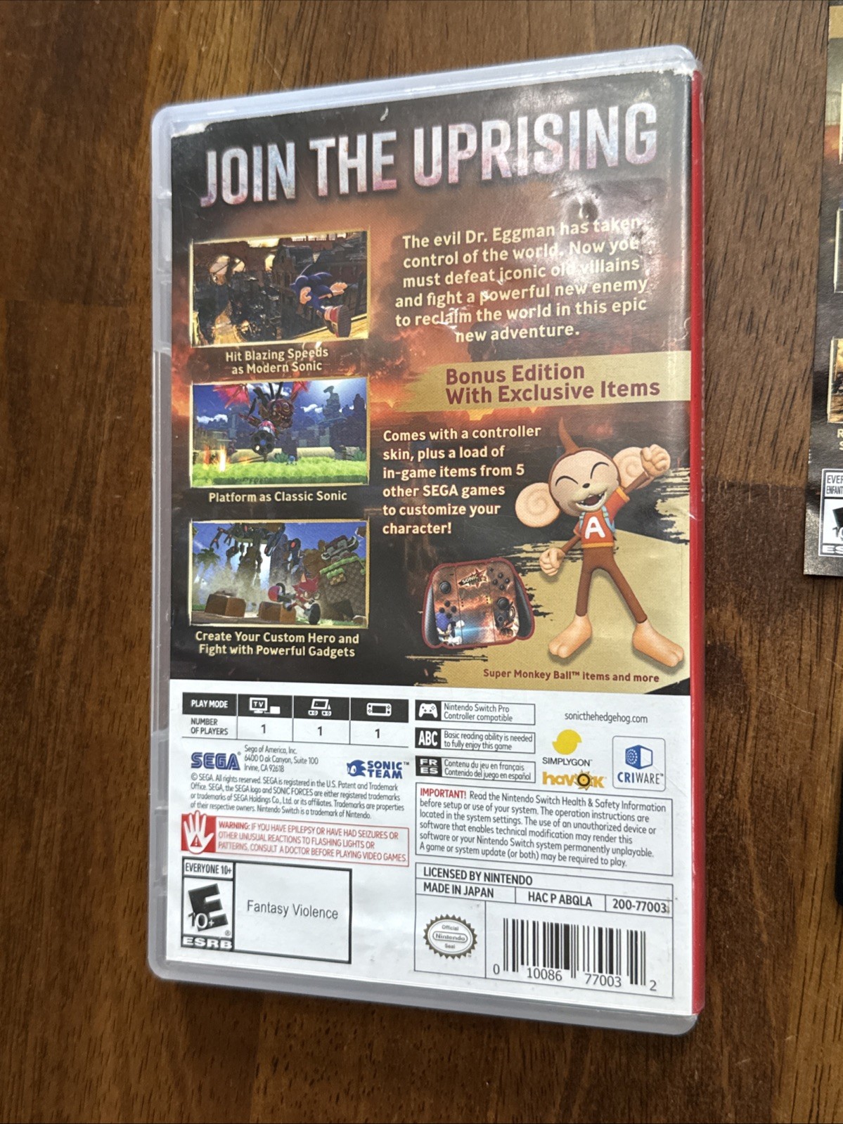 Sonic Forces Bonus Edition (Nintendo Switch) Game & Case Tested
