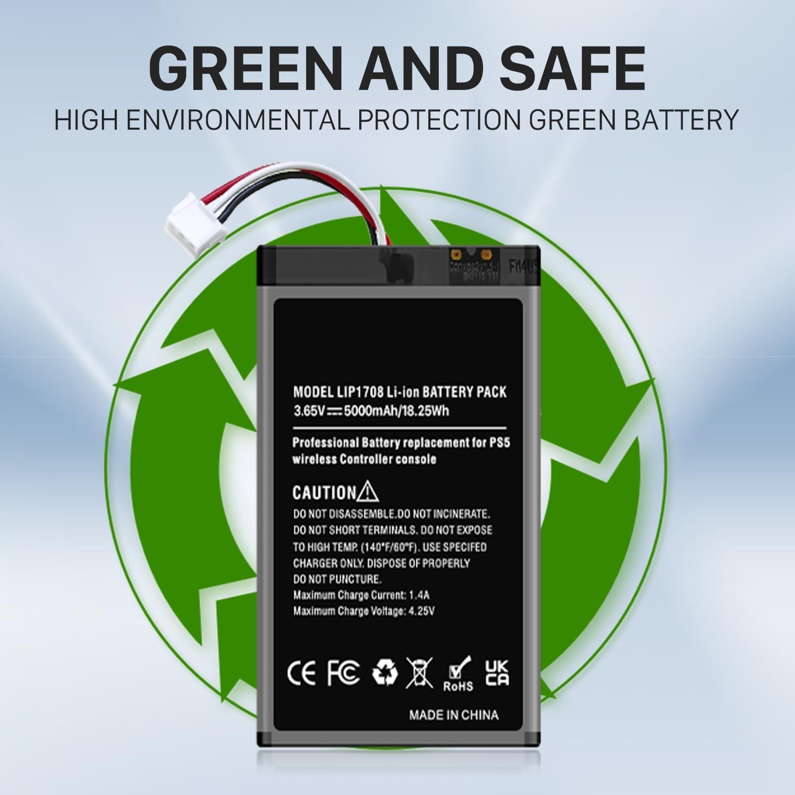 High Capacity 5000mAh Battery Replacement for PS5 Controller – 2 Packs + Repair