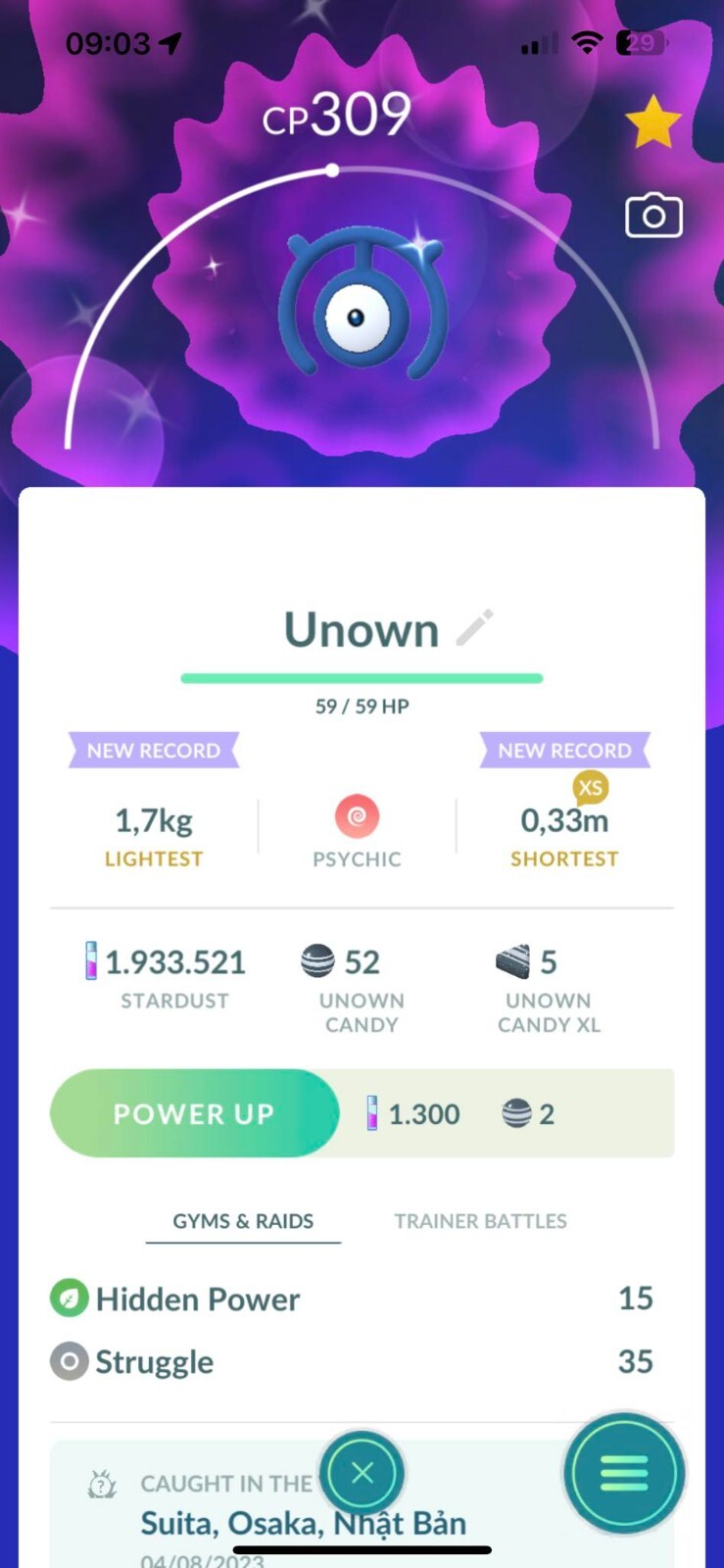 Pokemon Shiny Unown M – TRADE 20k stardust
