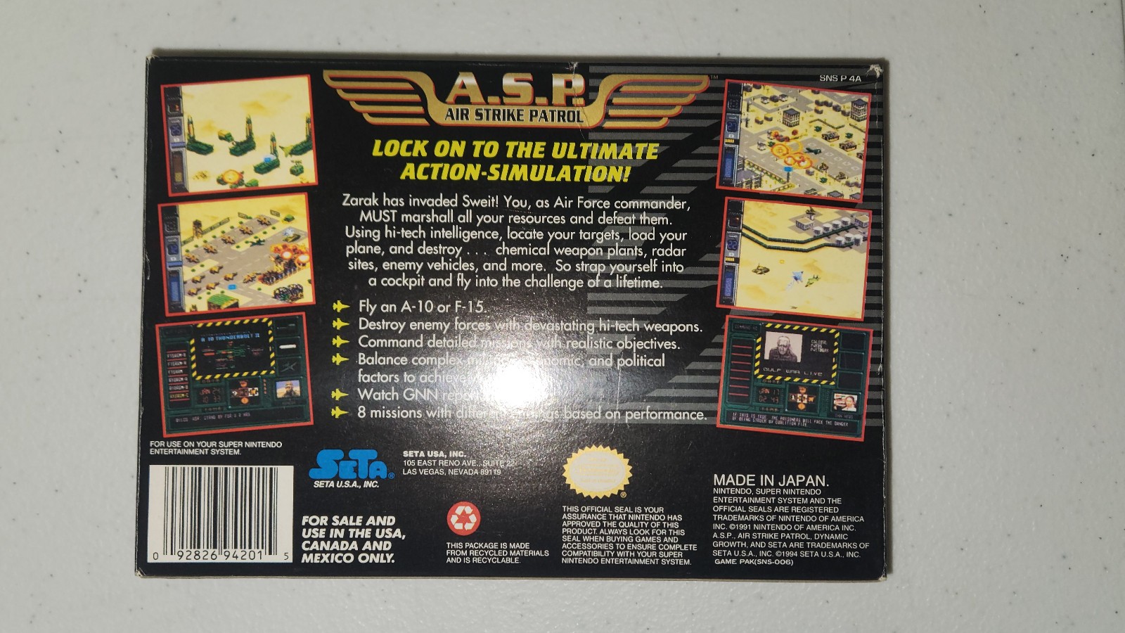 A.S.P. Air Strike Patrol (SNES) Super Nintendo CIB