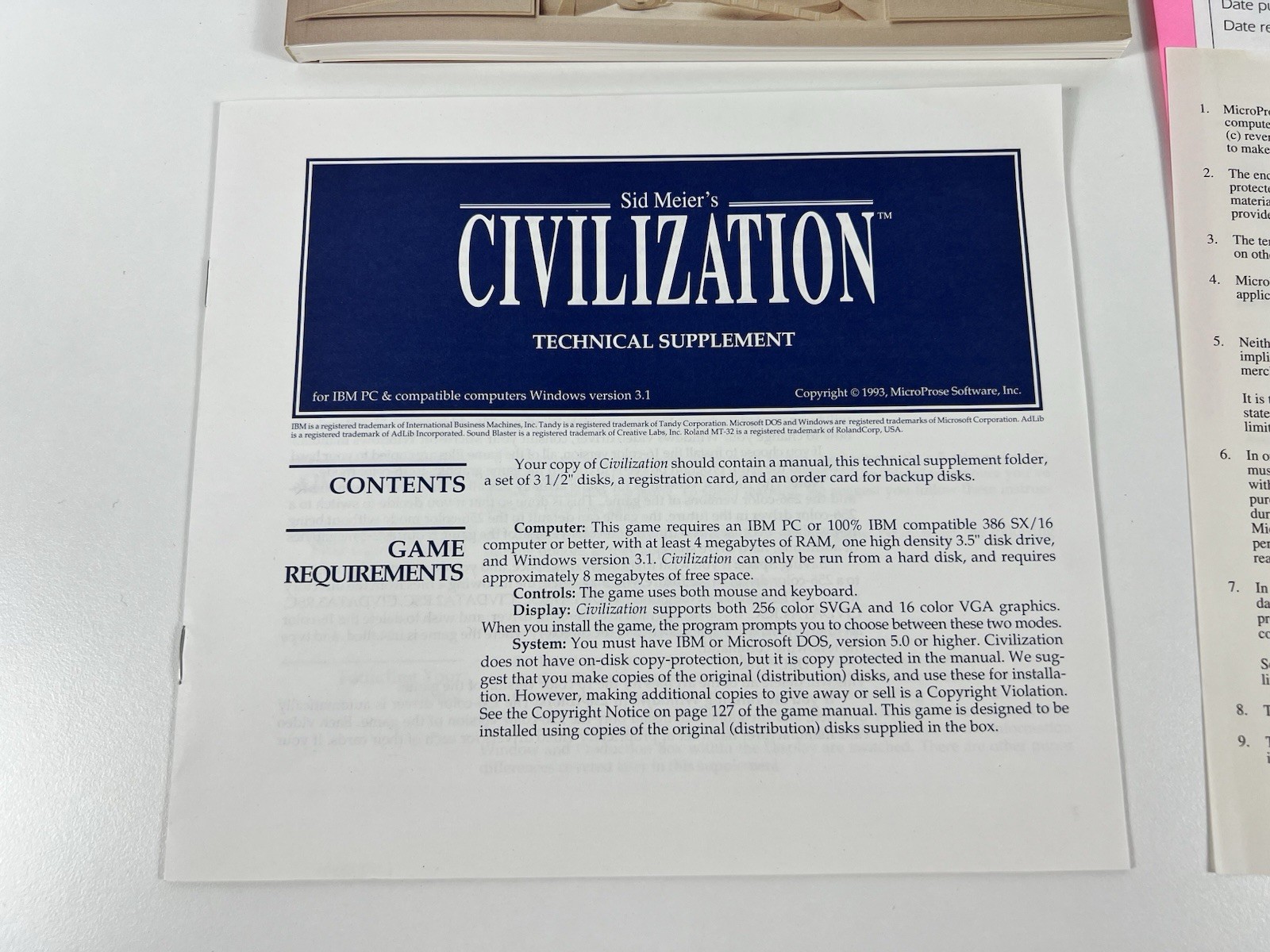Sid Meier’s Civilization PC Big Box 3.5″ Disks MicroProse 1993