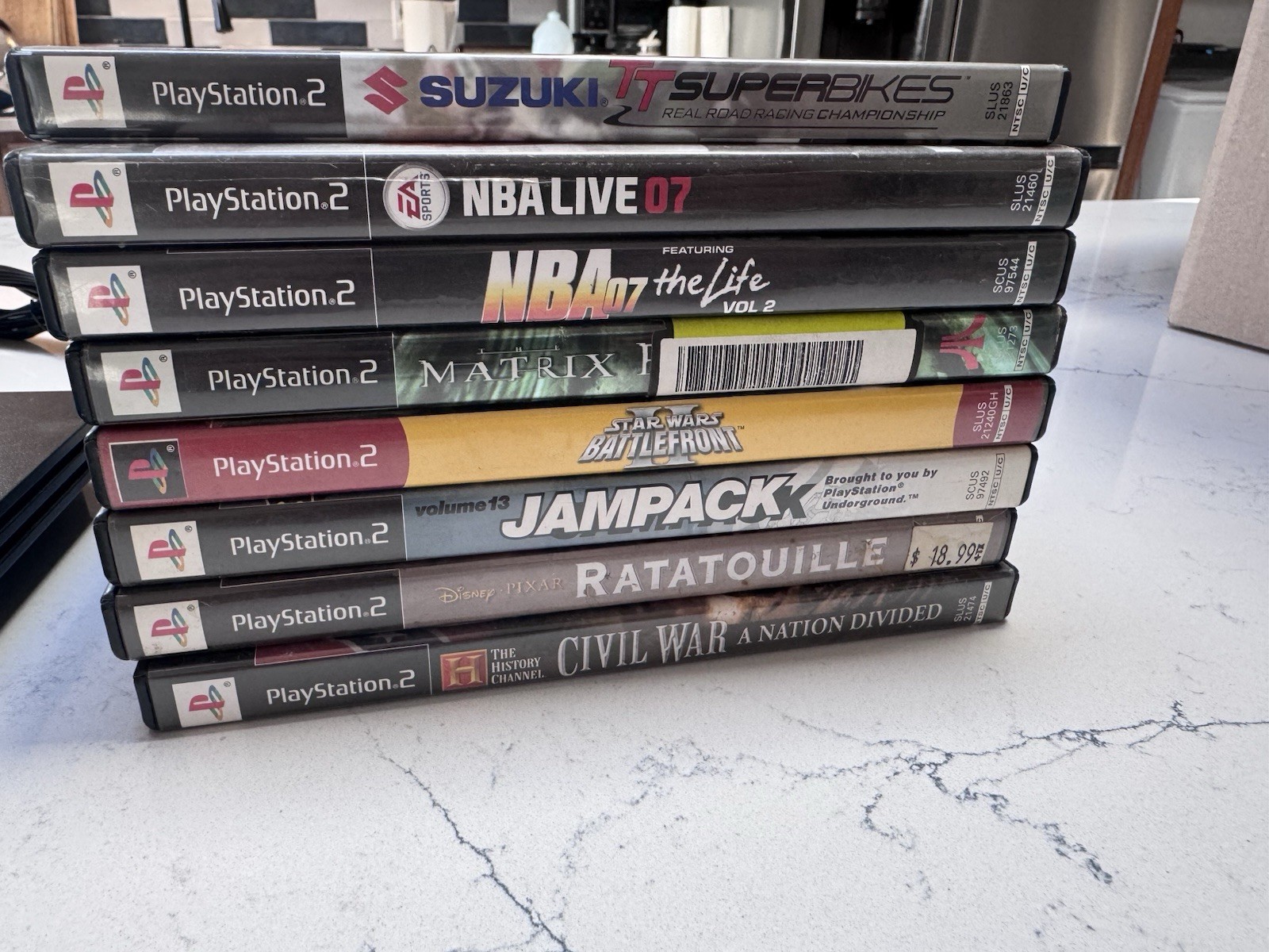 BIG LOT: Sony PlayStation 2 PS2 Slim Console Bundle -2 Memory Cards- 17 Games+++