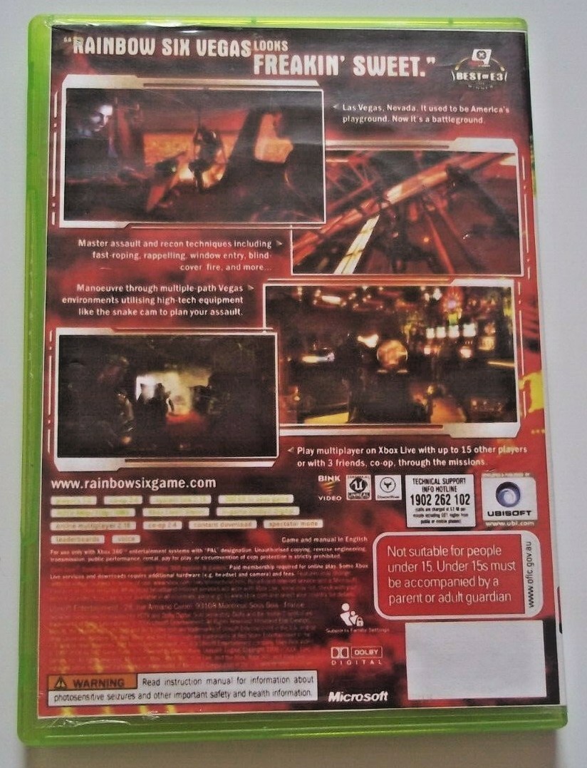 Tom Clancy’s RAINBOWsix VEGAS – Rated MA 15+ – XBOX 360 Game Disc & Case