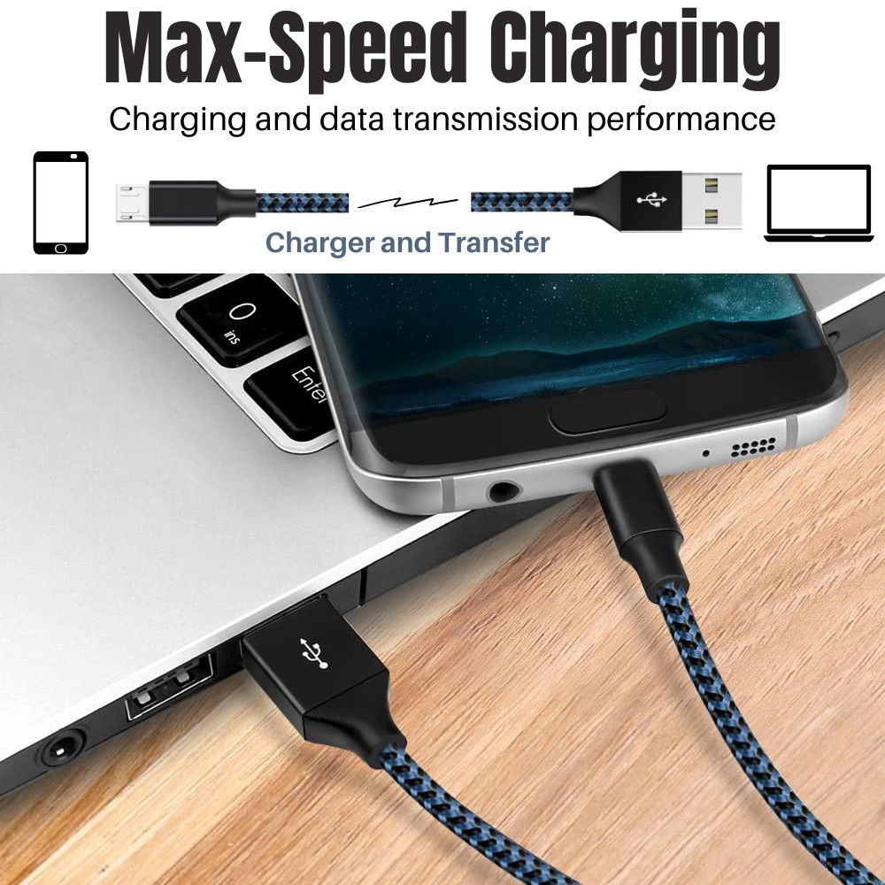 3 Pack Braided Micro USB Charger Cable Charging Cord For Android Samsung Google