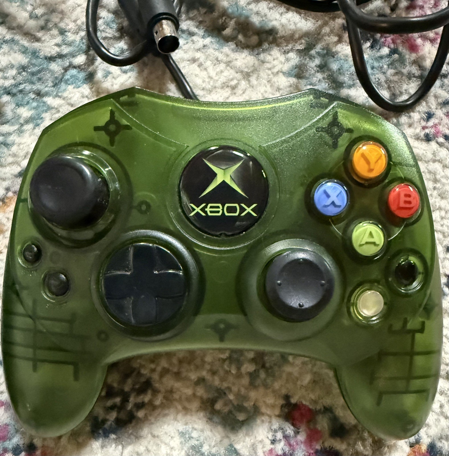 2 Original Xbox OEM S Type Wired Controllers Translucent Blue & Green- Tested