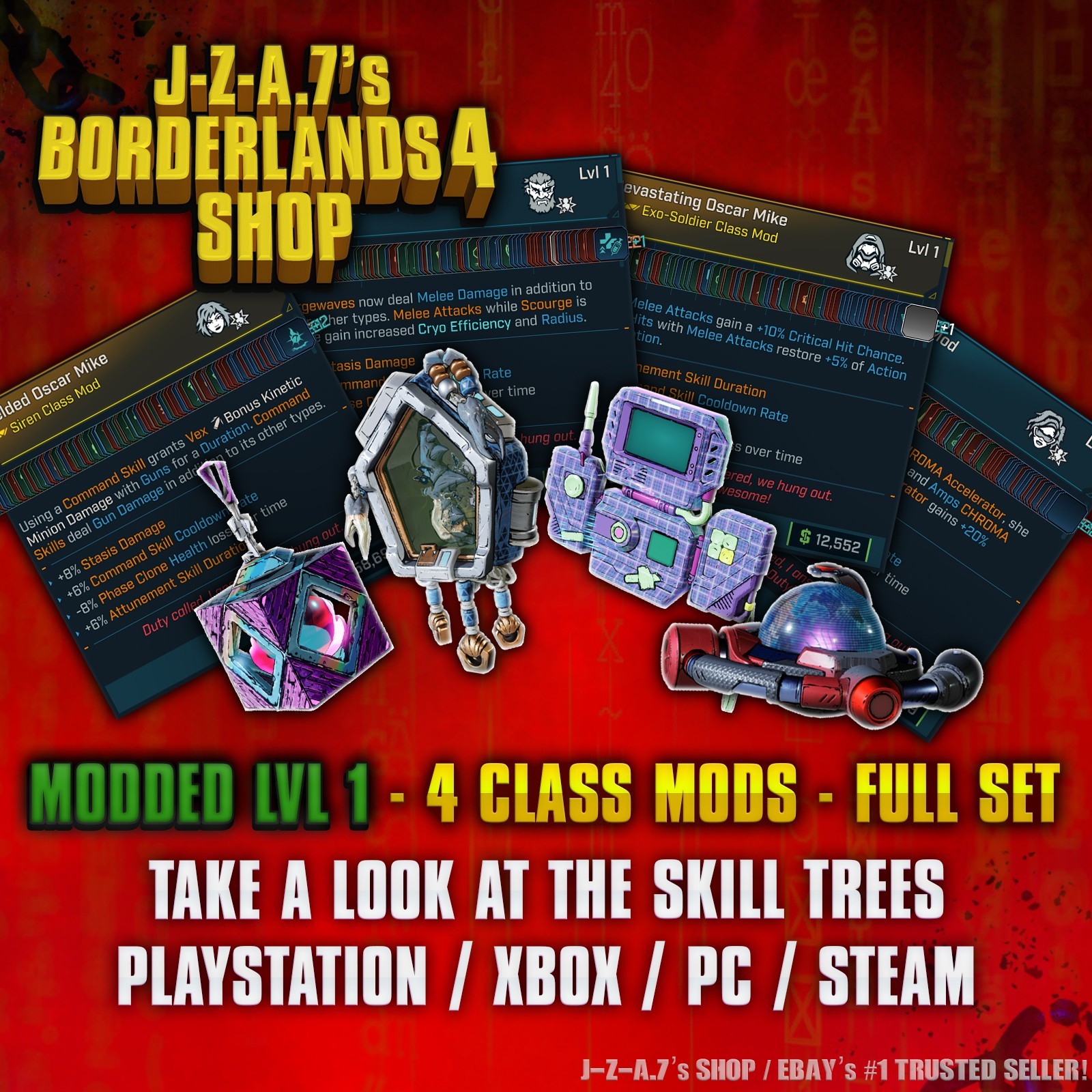Borderlands 4✨MODDED CLASS MODS FULL SET OF 4 LEVEL ONE LVL 1 ✅PC-PS-XBOX✨