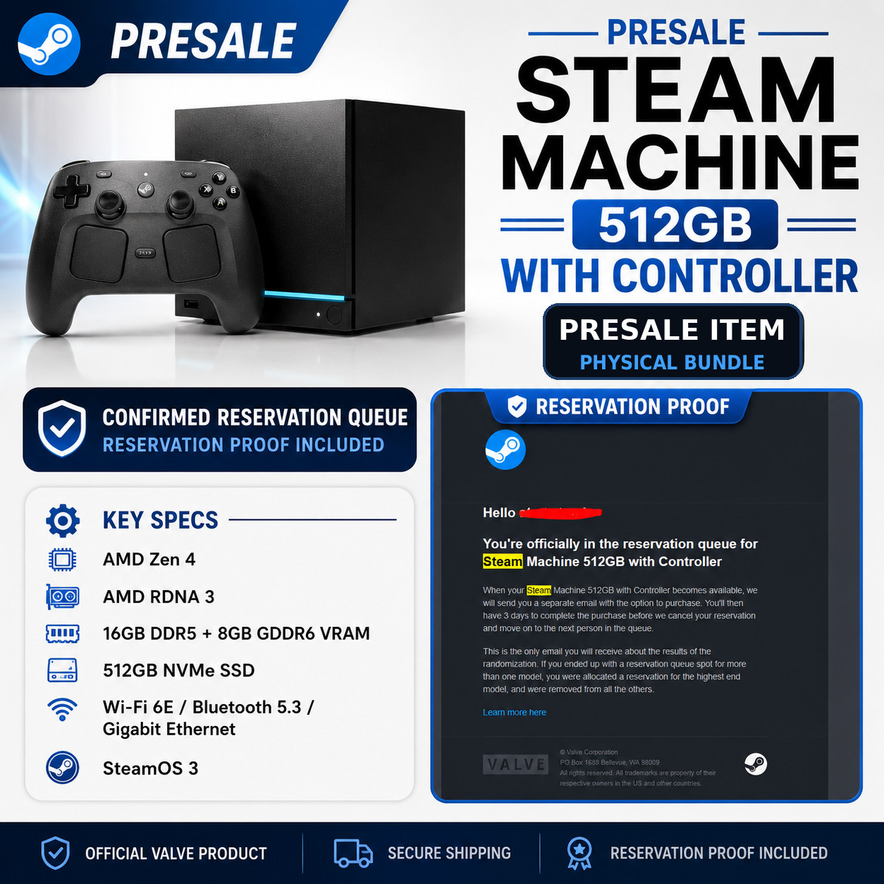Valve Steam Machine 512GB with Steam Controller PRESALE Gaming Mini PC Console
