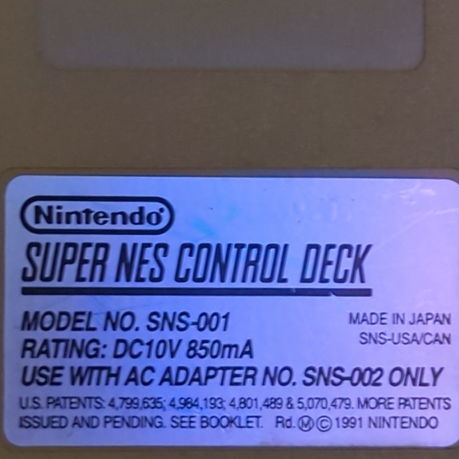 Nintendo Super NES Control Deck SNES Console SNS-001 Gray w/ AC Adapter