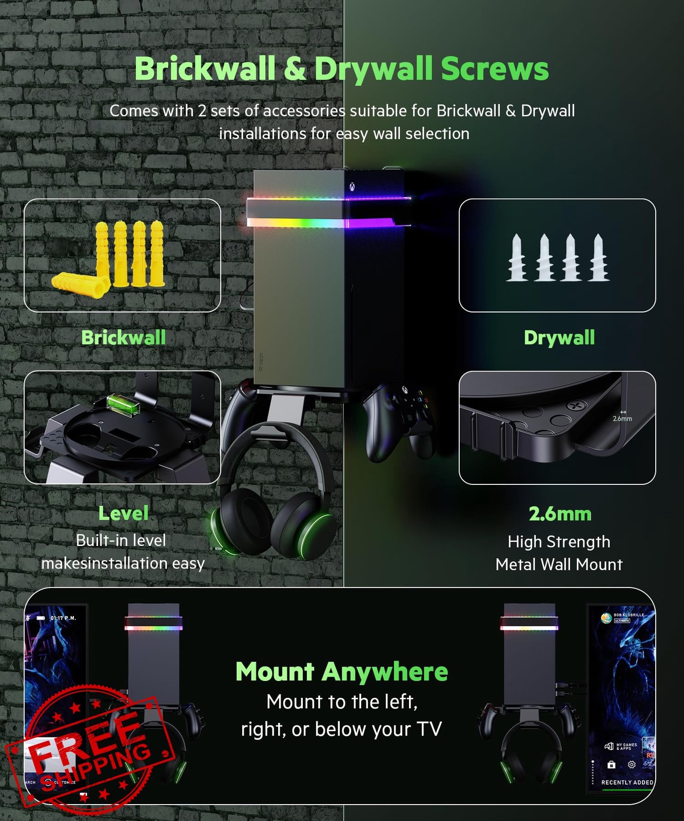 Luckit Xbox Series X/S Wall Mount w/ RGB