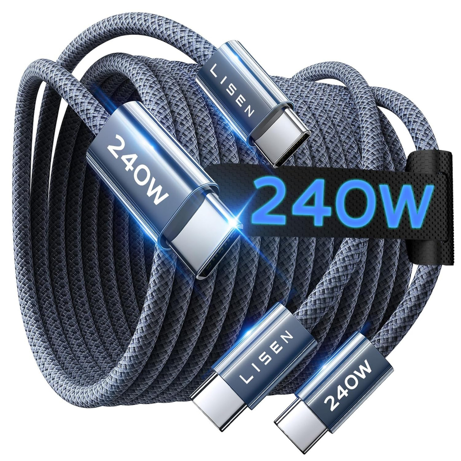 USB C to USB C Cable 240W Fast Charging 6.6FT Braided Black for MacBook iPad Pro