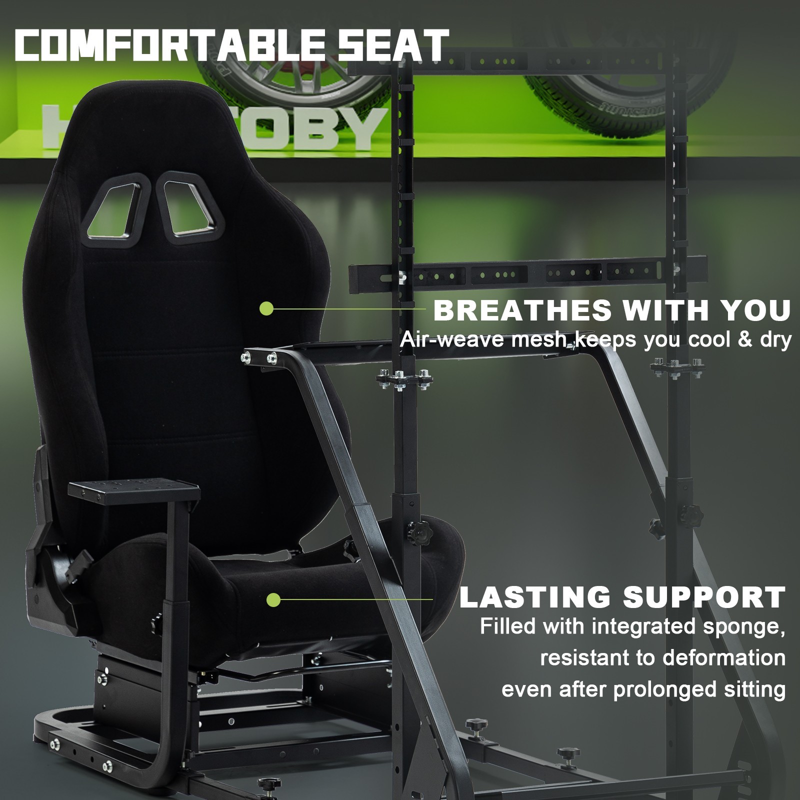 Hottoby Racing Simulator Cockpit With Black Seat & Monitor Stand Fits Logitech