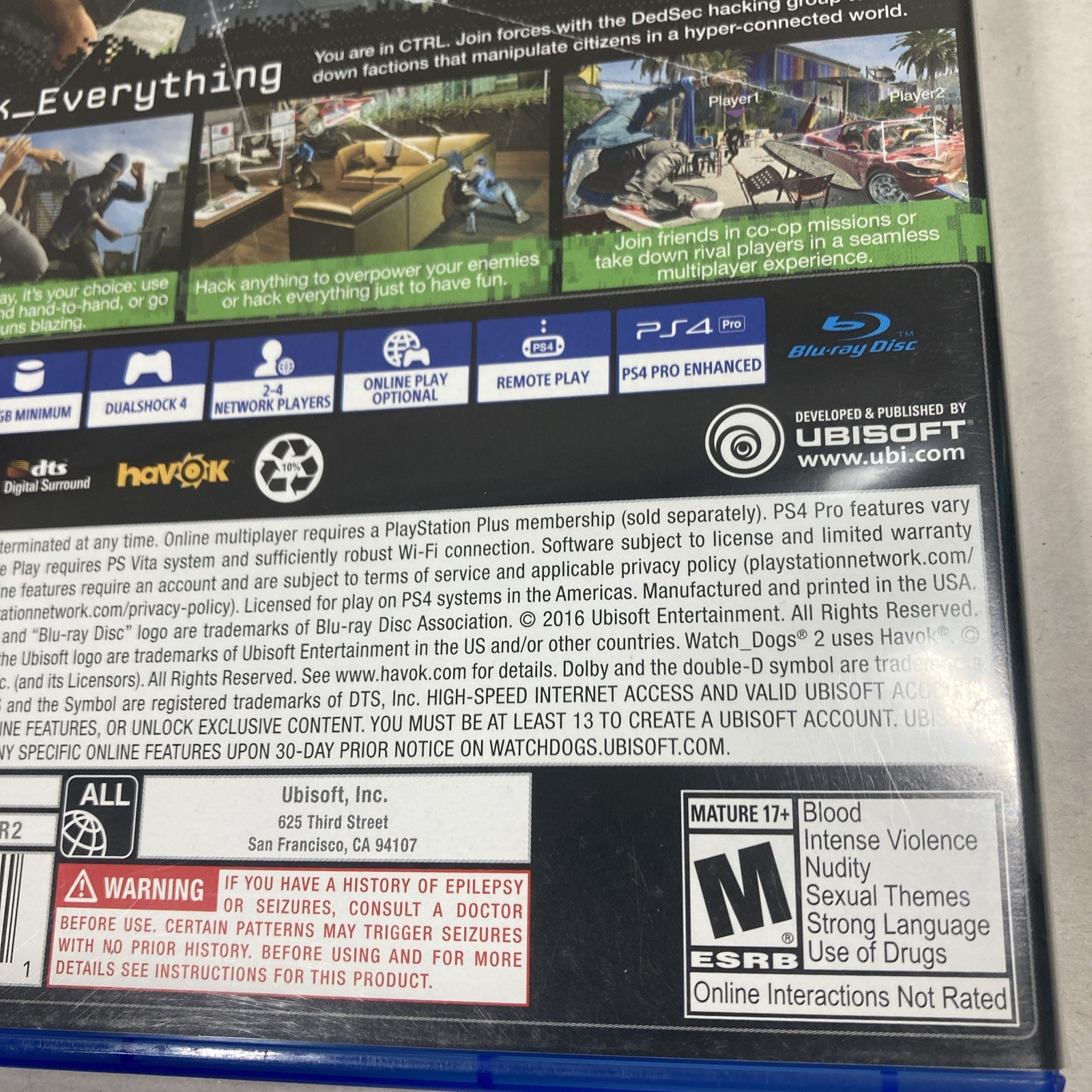 Watch Dogs 2 (Sony PlayStation 4, 2016) – TESTED & WORKING! Clean, Smoke Free.