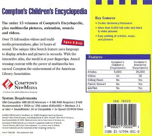 Compton’s Children Encyclopedia (PC-CD, 1995) for Windows – NEW CD in SLEEVE