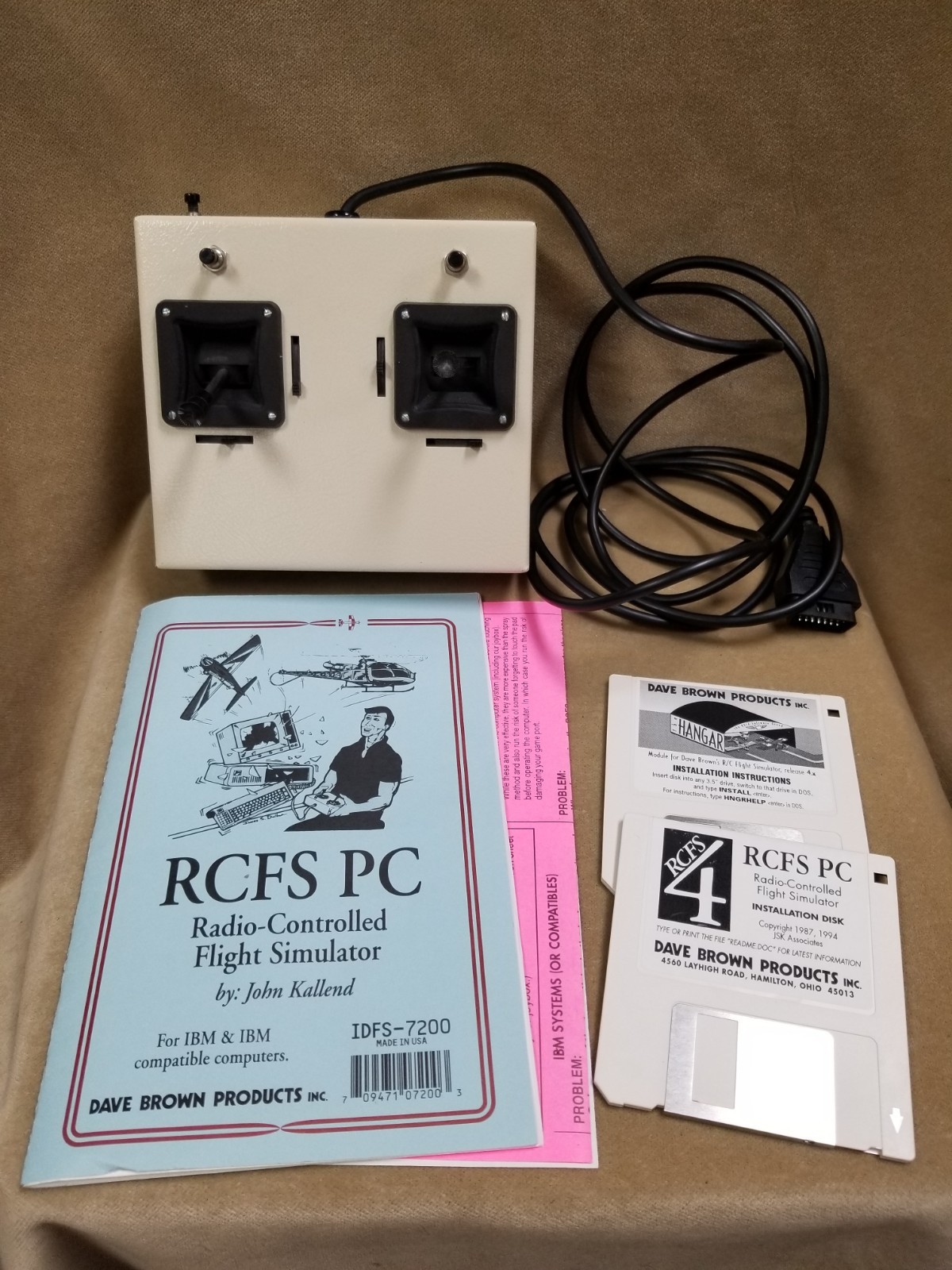 Vintage Dave Brown Radio Controller Flight Simulator W/Transmitter & Floppy Disk
