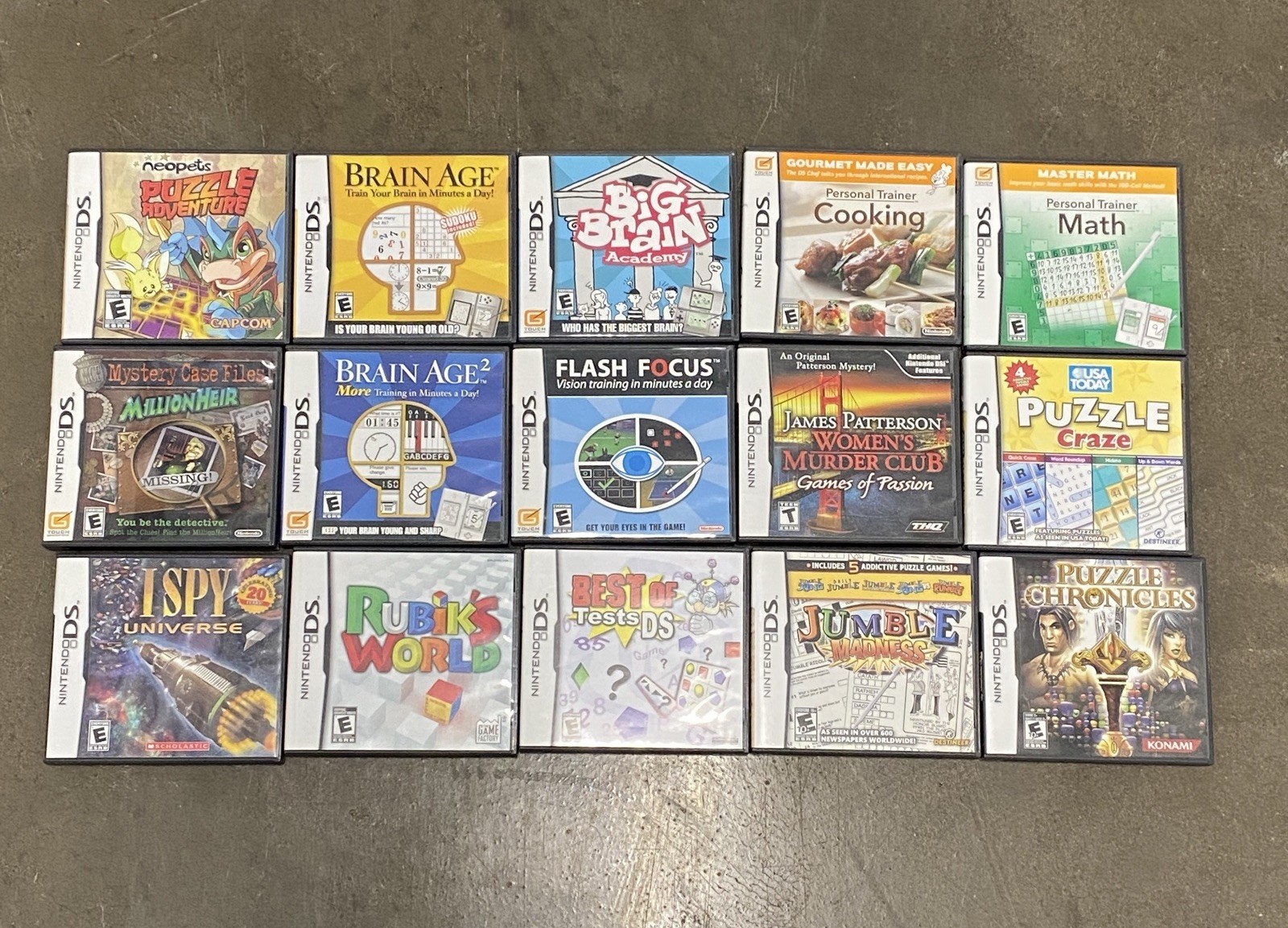 Nintendo DS 24 Game Lot 9 New Sealed & 15 CIB Tested Brain Age Puzzle Jeopardy +