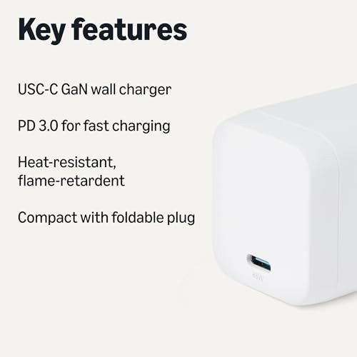 65W Fast Charging USB-C Nano GaN Wall Charger, 1-Port PD White 65 W One Port