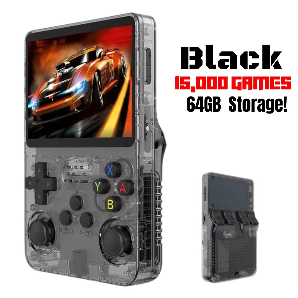 R36S Handheld Video Game Linux System 3.5-inch Screen, 15,000 Games 64GB – Black
