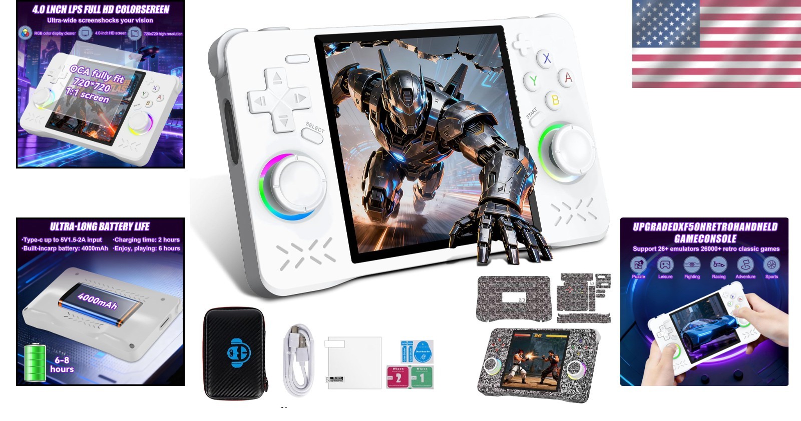4.0-Inch Retro Game Console – 64GB Storage & WiFi Multiplayer Functionality