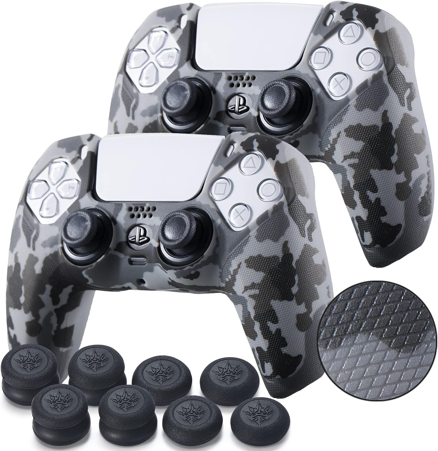 Anti-Slip Medical Grade Silicone Cover for PS5 Controller – Grey Camouflage Set