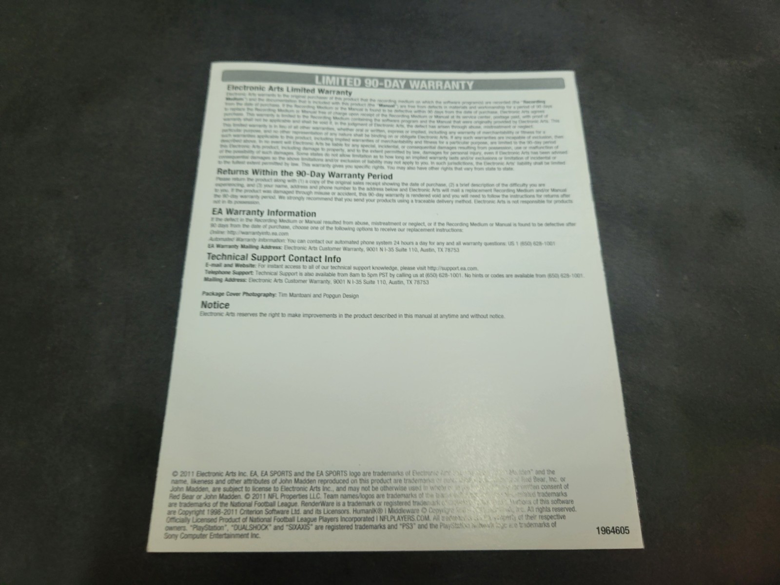 Madden 12 NFL Football 2012 PS3 Playstation 3 Instruction Manual Only