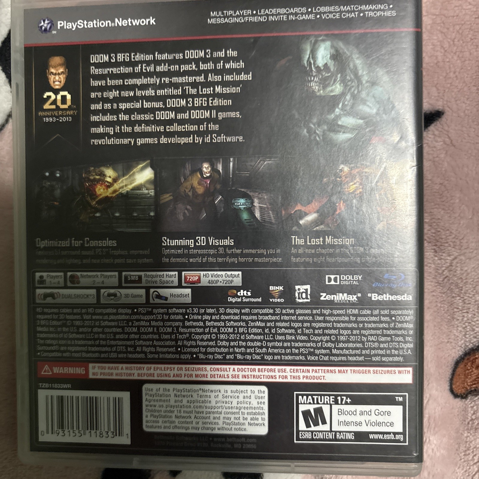 Doom 3 BFG Edition for Sony PlayStation 3 Bethesda Video Game Disc