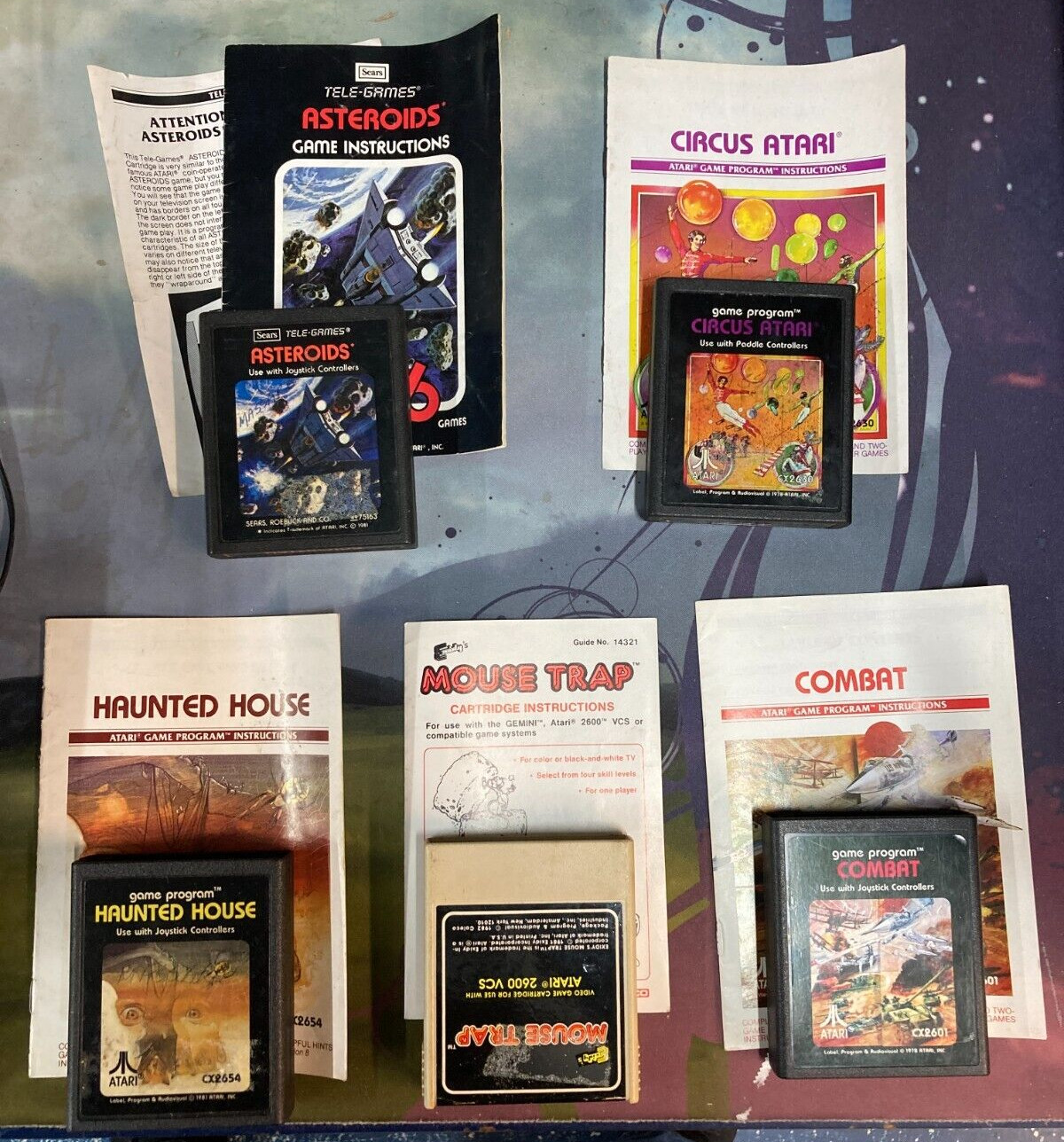 Asteroids Sears Red Variant, Circus Atari, Haunted House, Mouse Trap, and Combat