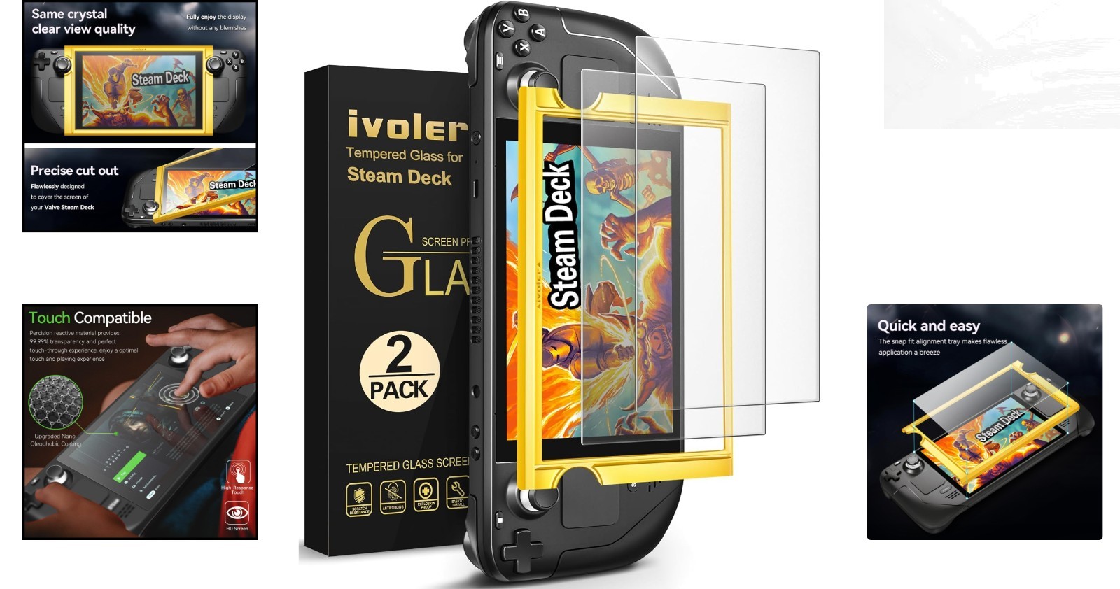 Ultra-Clear Anti-Fingerprint Screen Protector for Steam Deck 7”/7.4” – 2 Pack