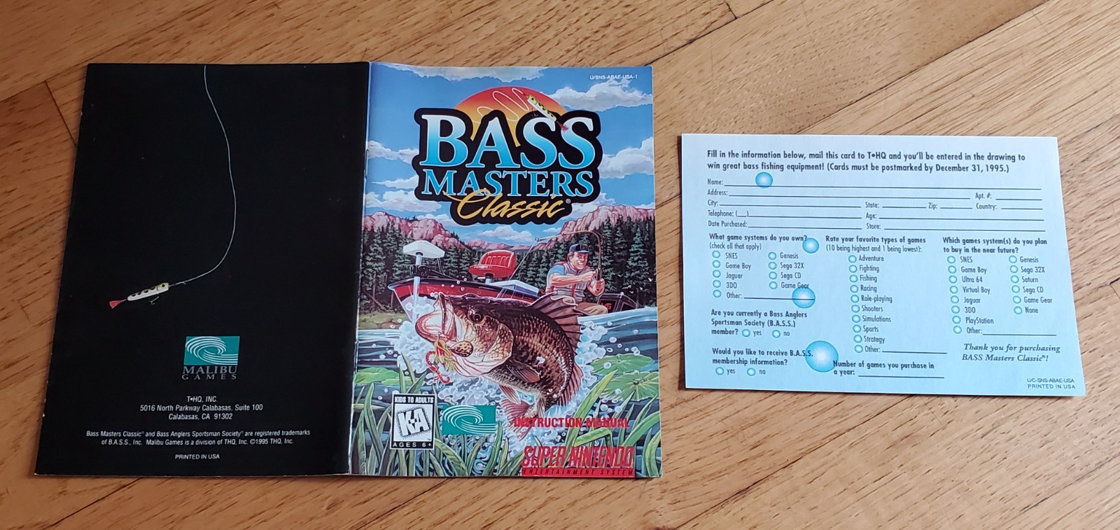 Bass Masters Classic Super Nintendo SNES Complete in Box CIB Manual & Inserts !!