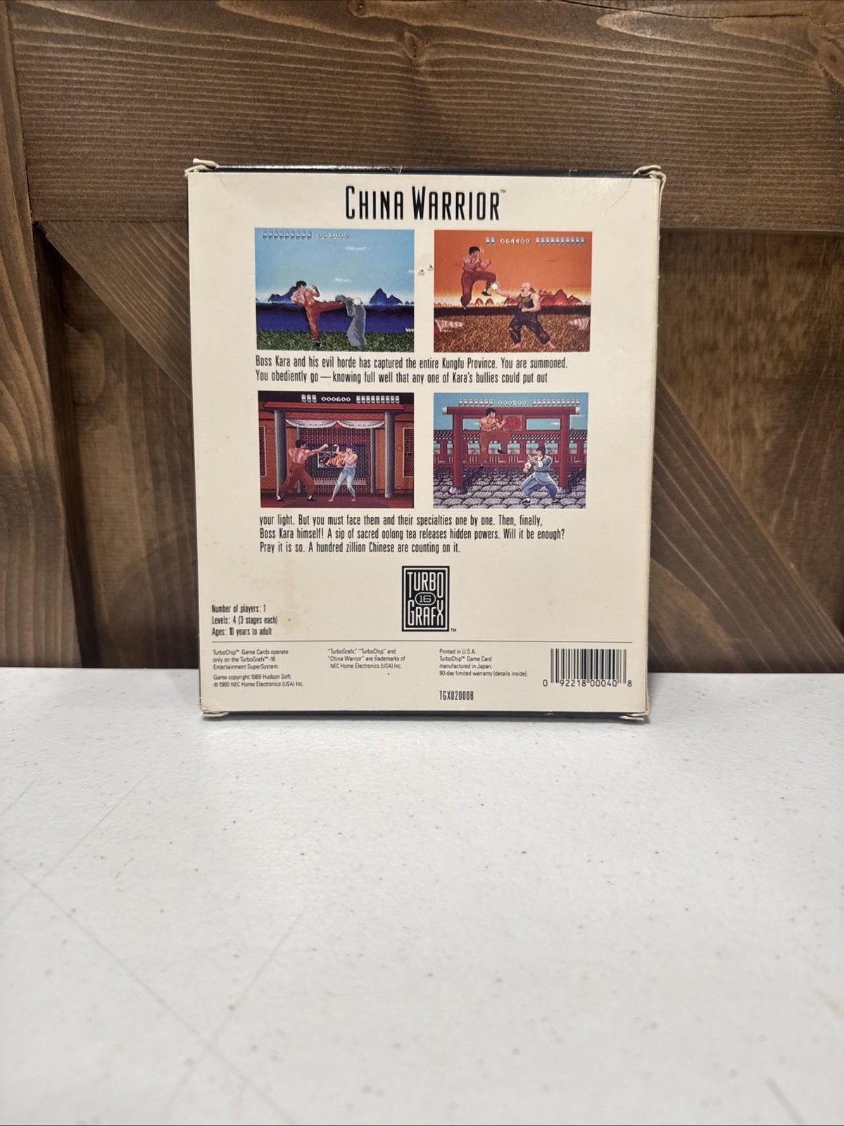 China Warrior (TurboGrafx-16, 1989) CIB w/Manual/Rare Box/Foam VF-NM Tested!!