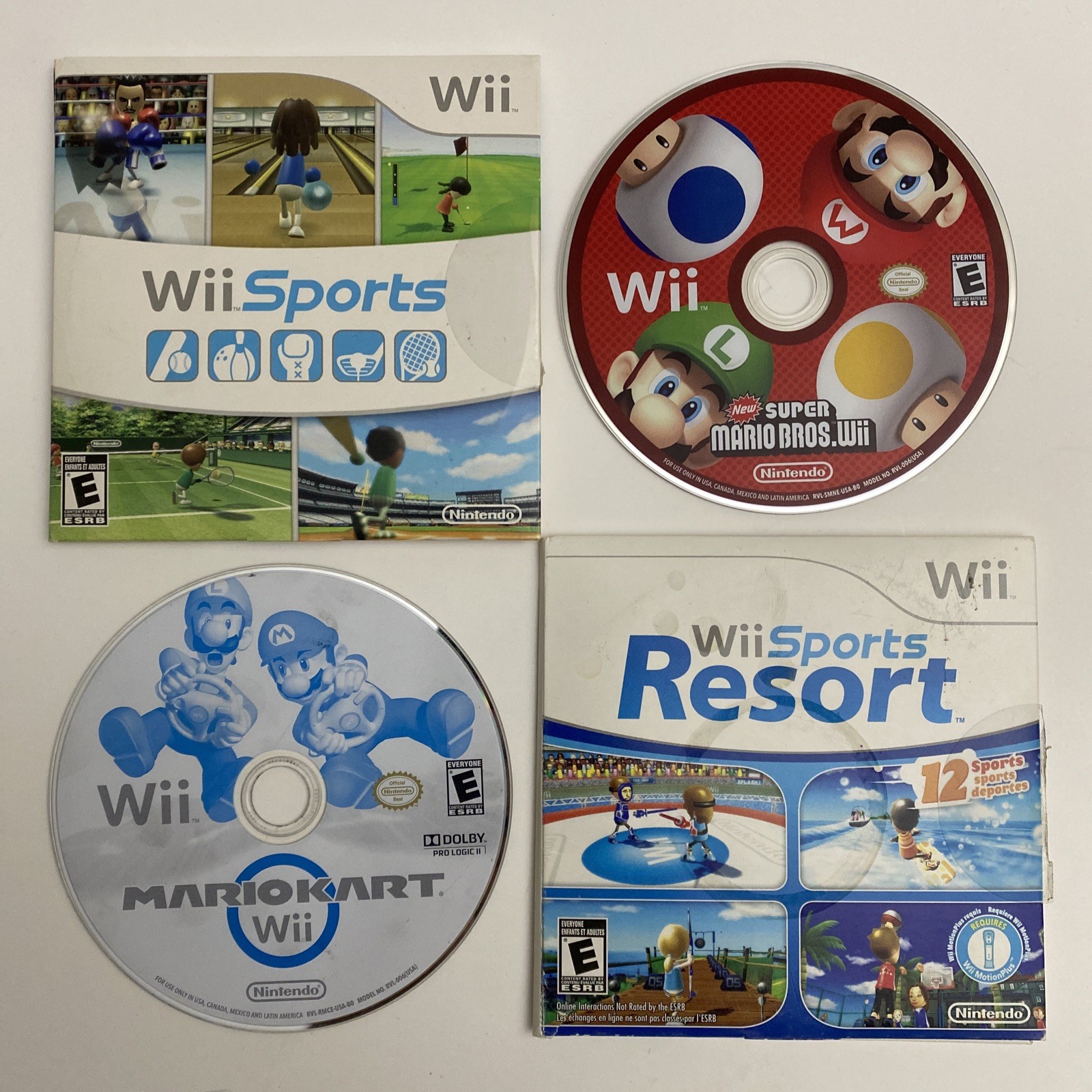 Nintendo Wii Game Lot- Wii Sports, Sports Resort, Mario Kart, Super Mario TESTED