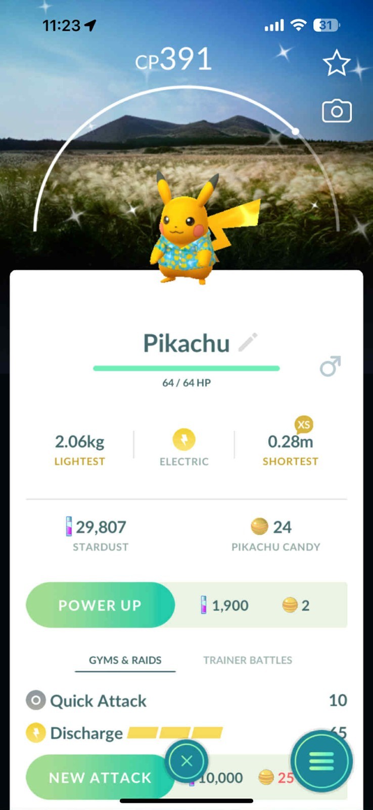 Pokémon PTC Go – Shiny Pikachu Costume Blue T-Shirt – Jeju Island Background