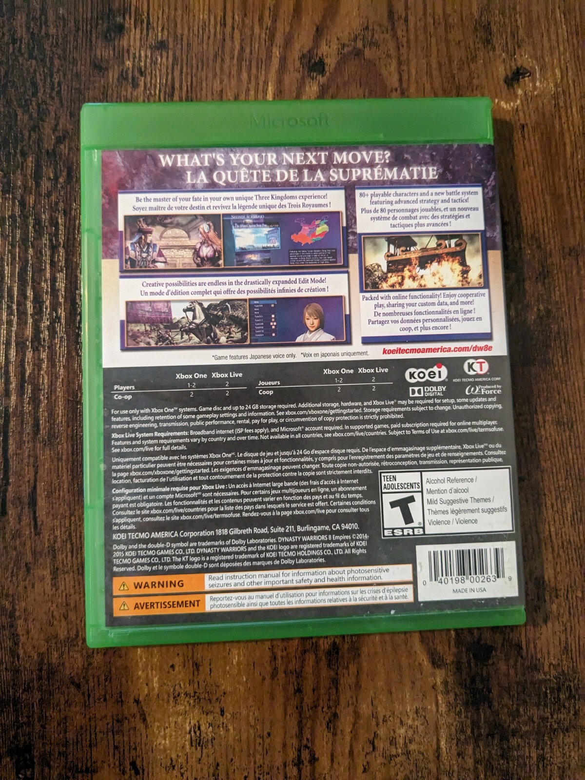 Dynasty Warriors 8: Empires (Microsoft Xbox One, 2015) CIB Complete With Manual