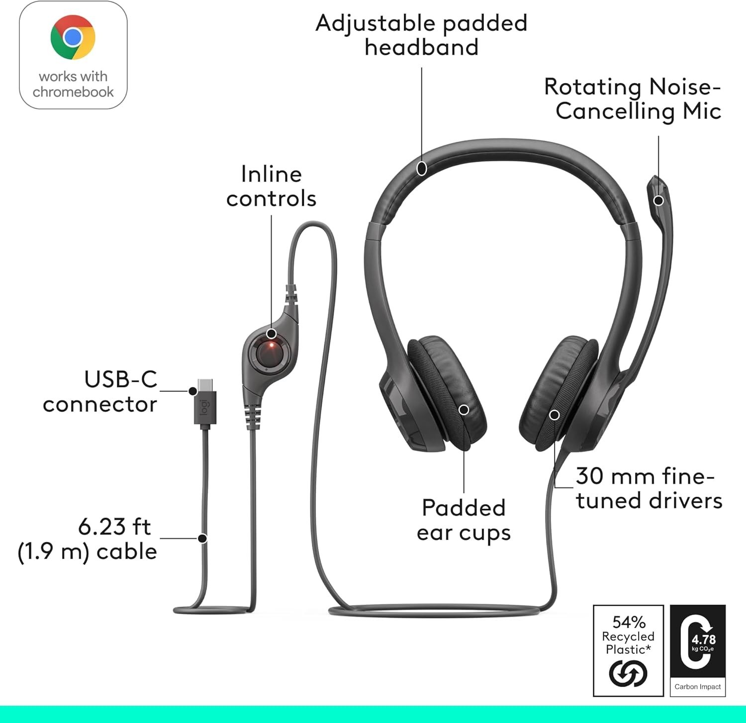 H391 USB-C Wired Headset: Noise-Canceling, Comfortable, for PC & Chromebook