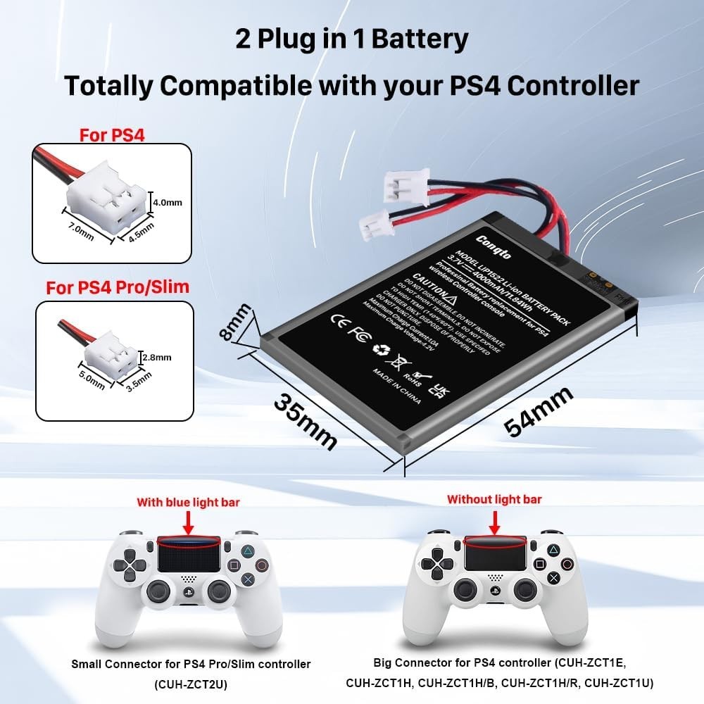 WAVYPO 4000mAh PS4 Controller Battery Replacement for PS4 PS4 Pro Dualshock 4 (2