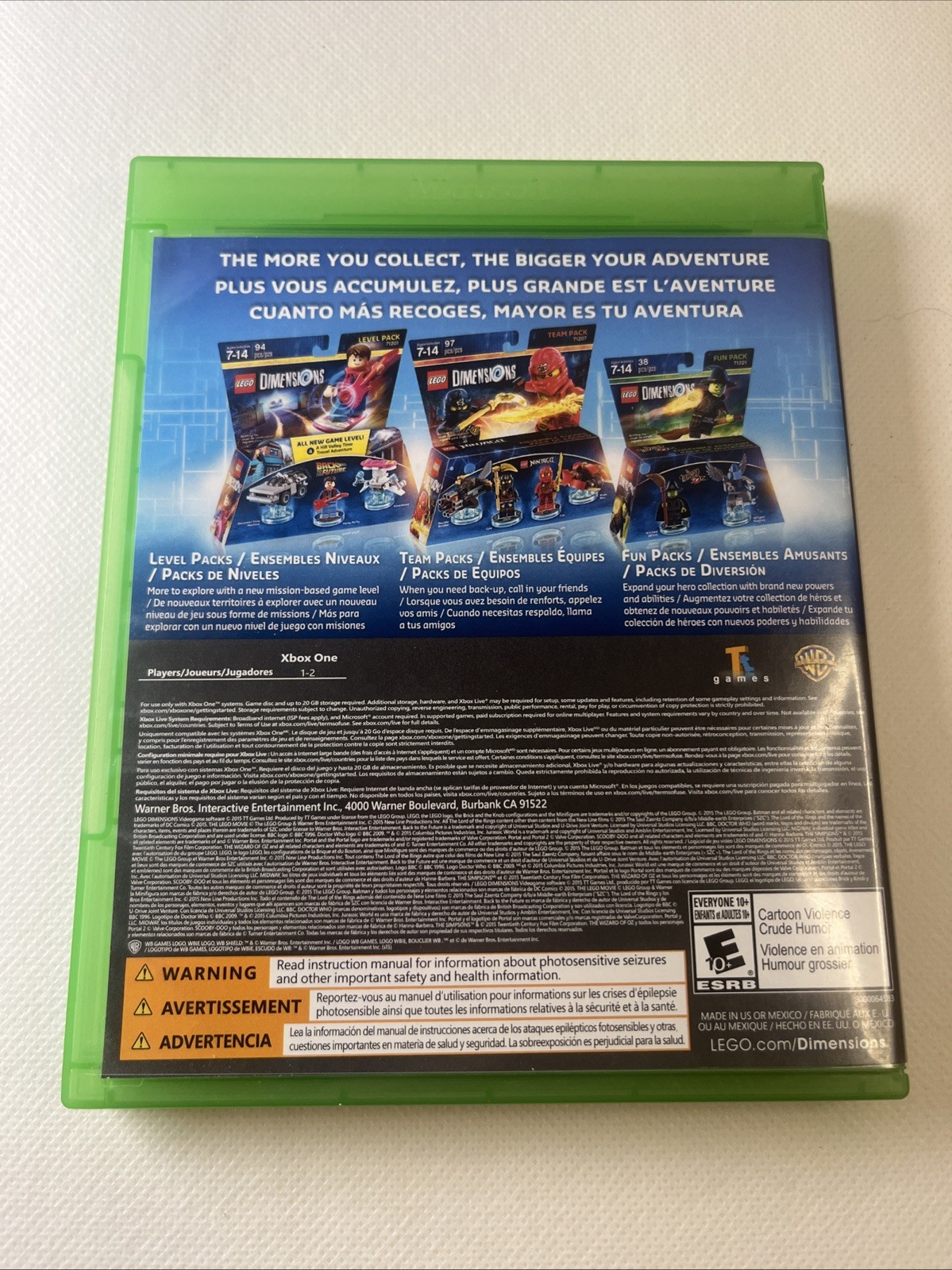 LEGO Dimensions Microsoft Xbox One Video Game WB Games. Case and Book Included