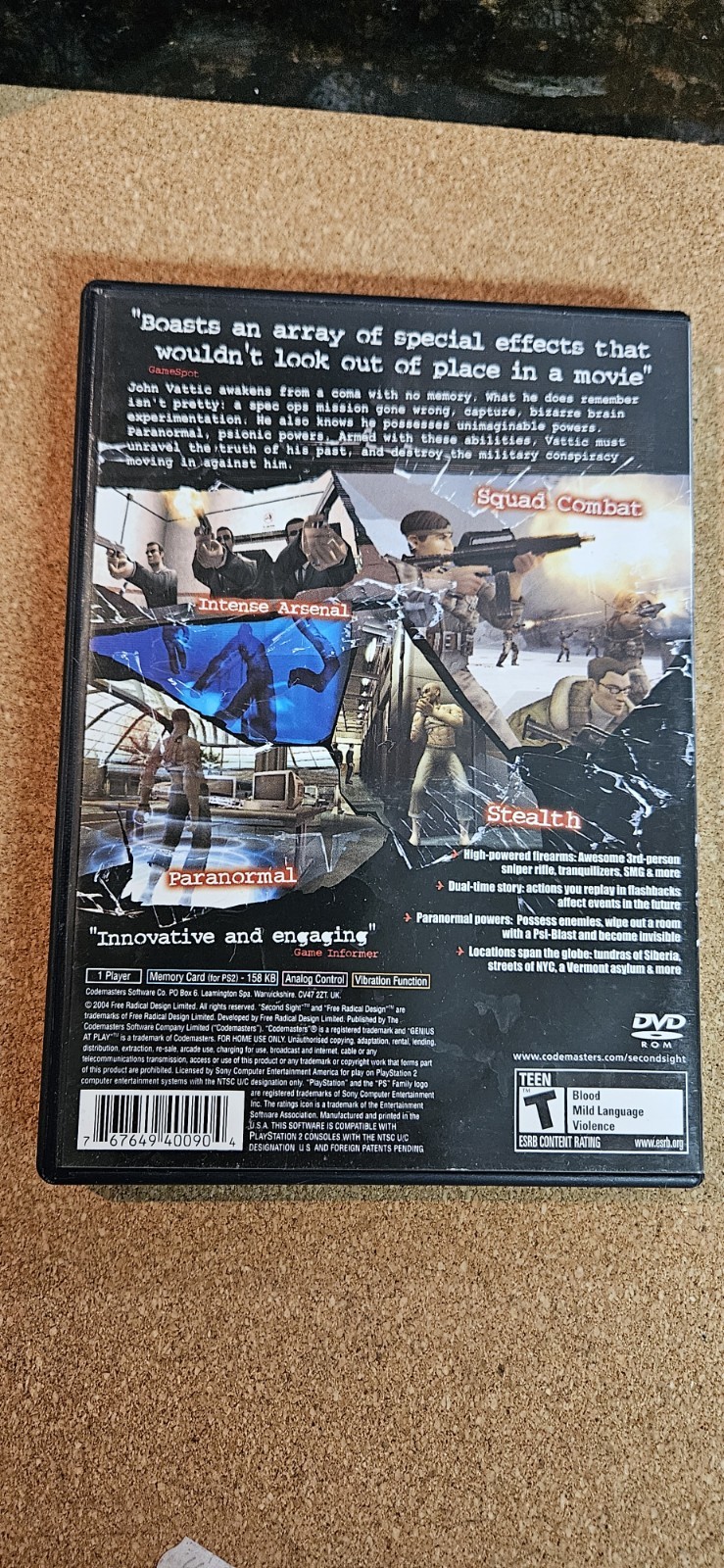 Sony Second Sight PS2 DVD Keep Case Box w/ Cover Art & Inserts (No Disc)