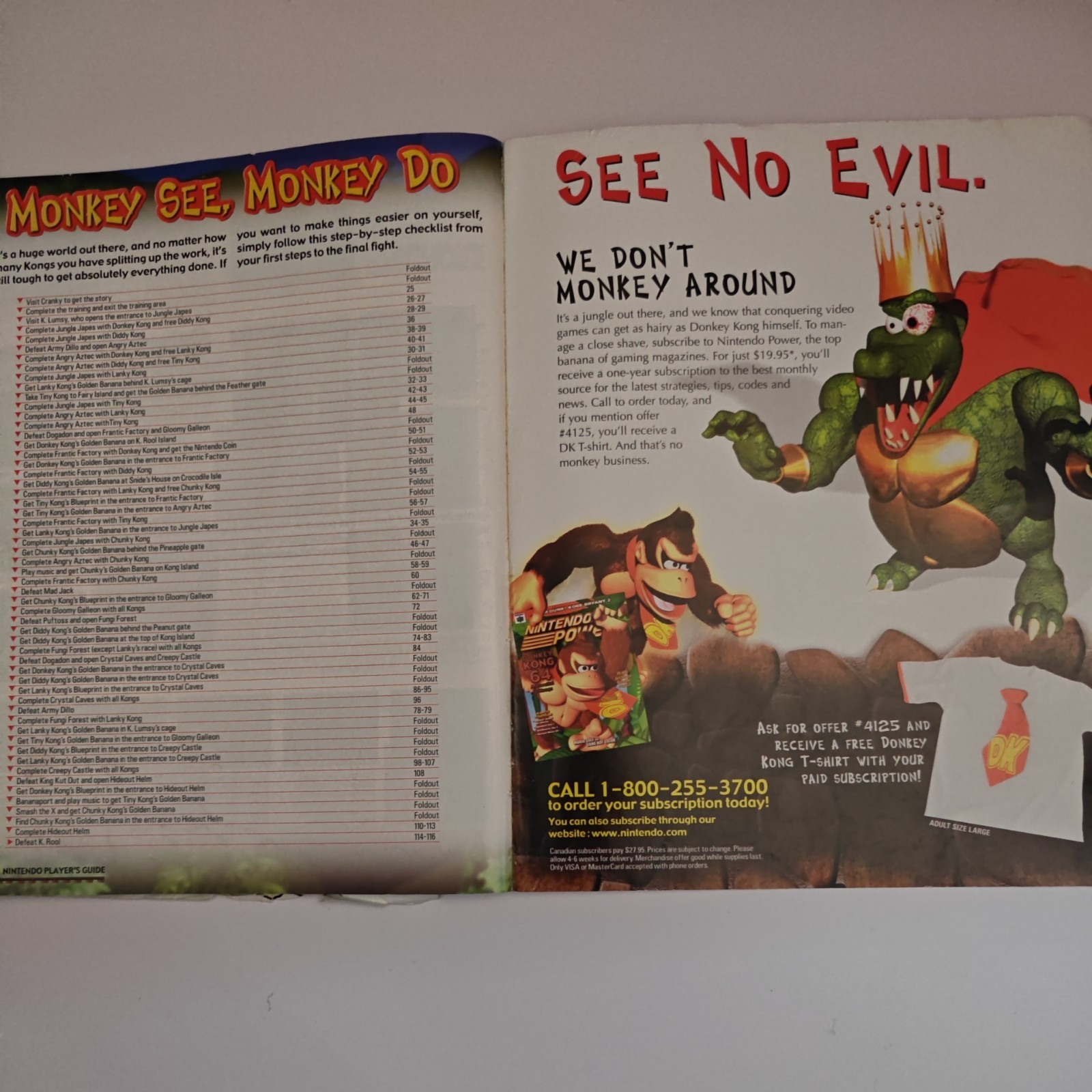 Donkey Kong 64 Nintendo Power Official Player’s Guide N64 w/ Foldout Insert 1999