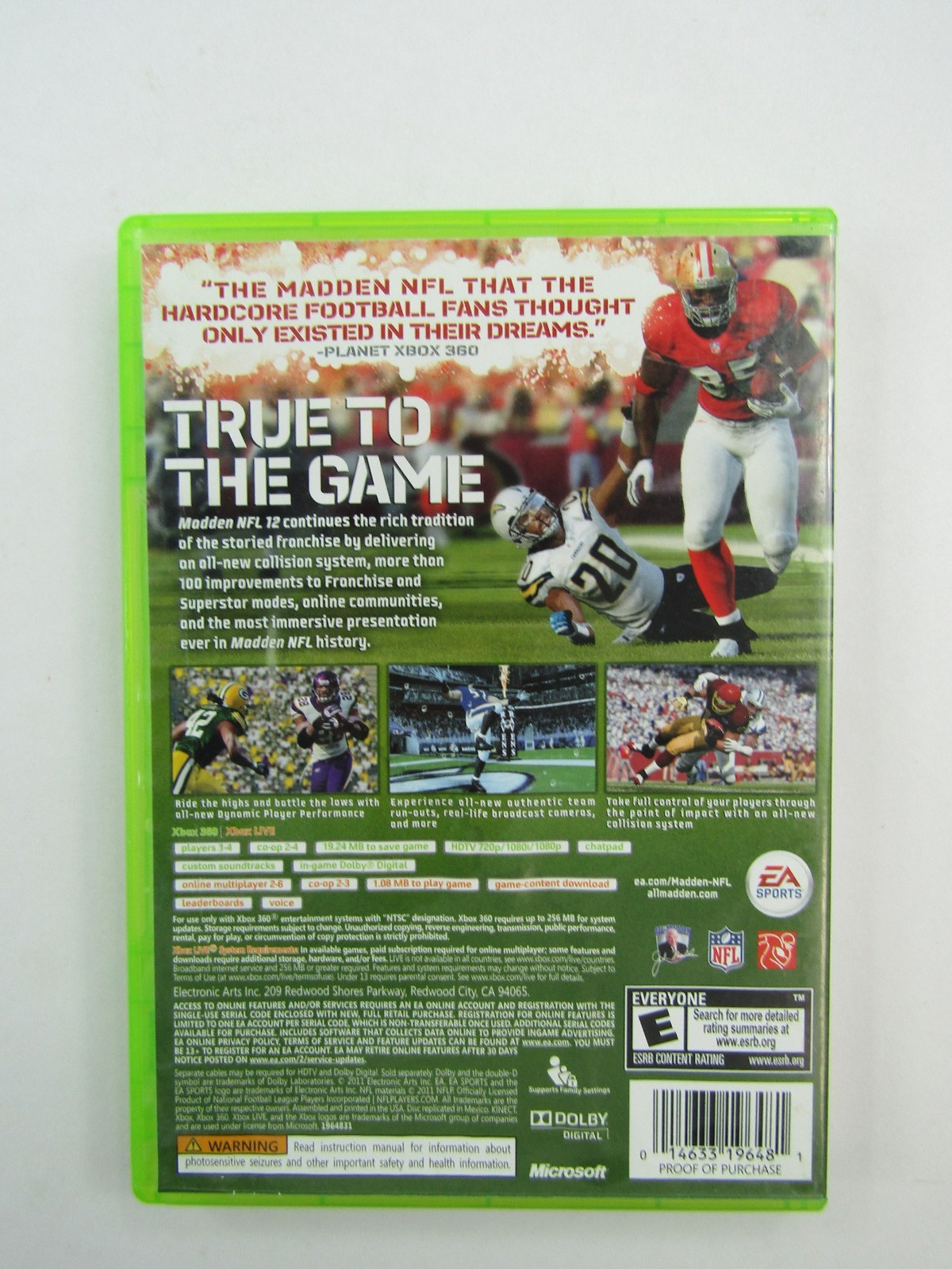 Madden 12 XBOX 360 Video Game EA Sports NFL Disc & Case